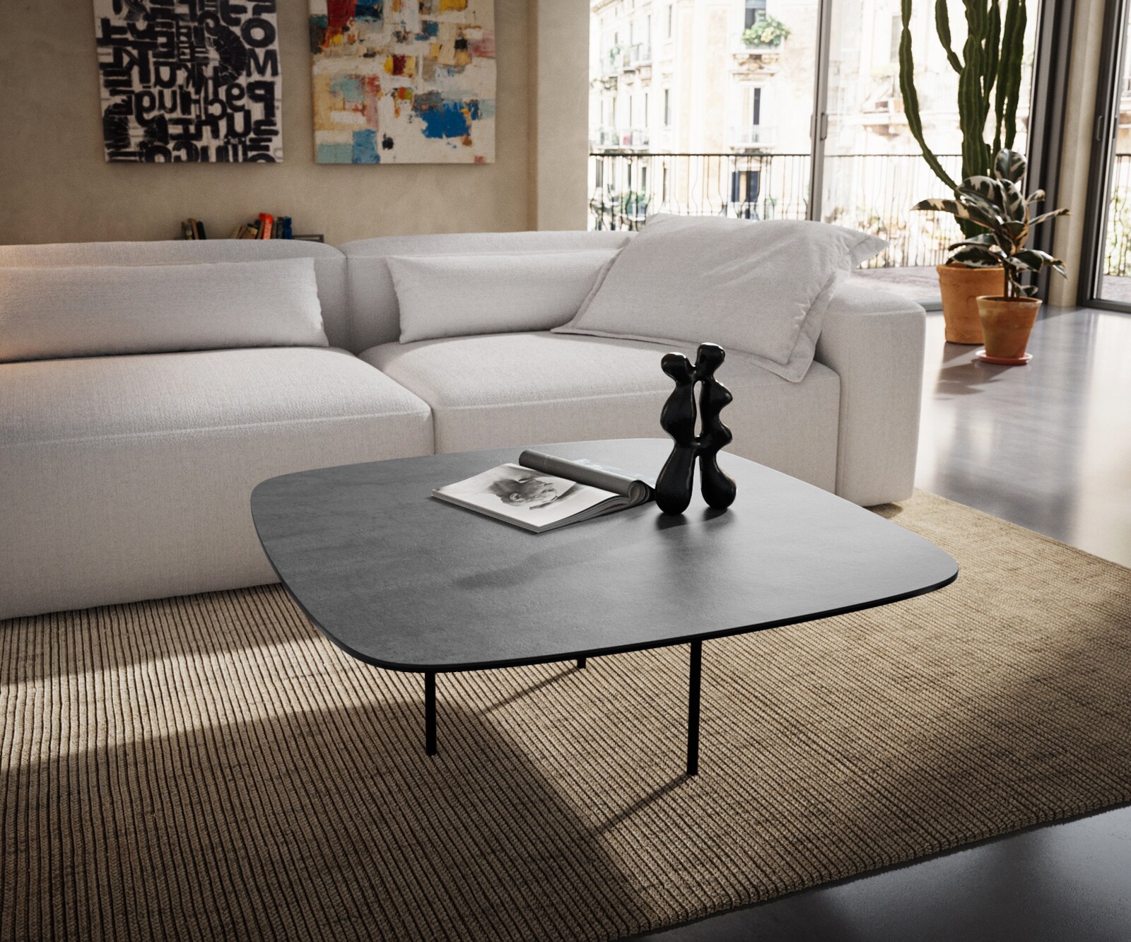 Couchtisch Edge Boot 90x90 cm Keramik Beton Grau Trive Edelstahl gebürstet