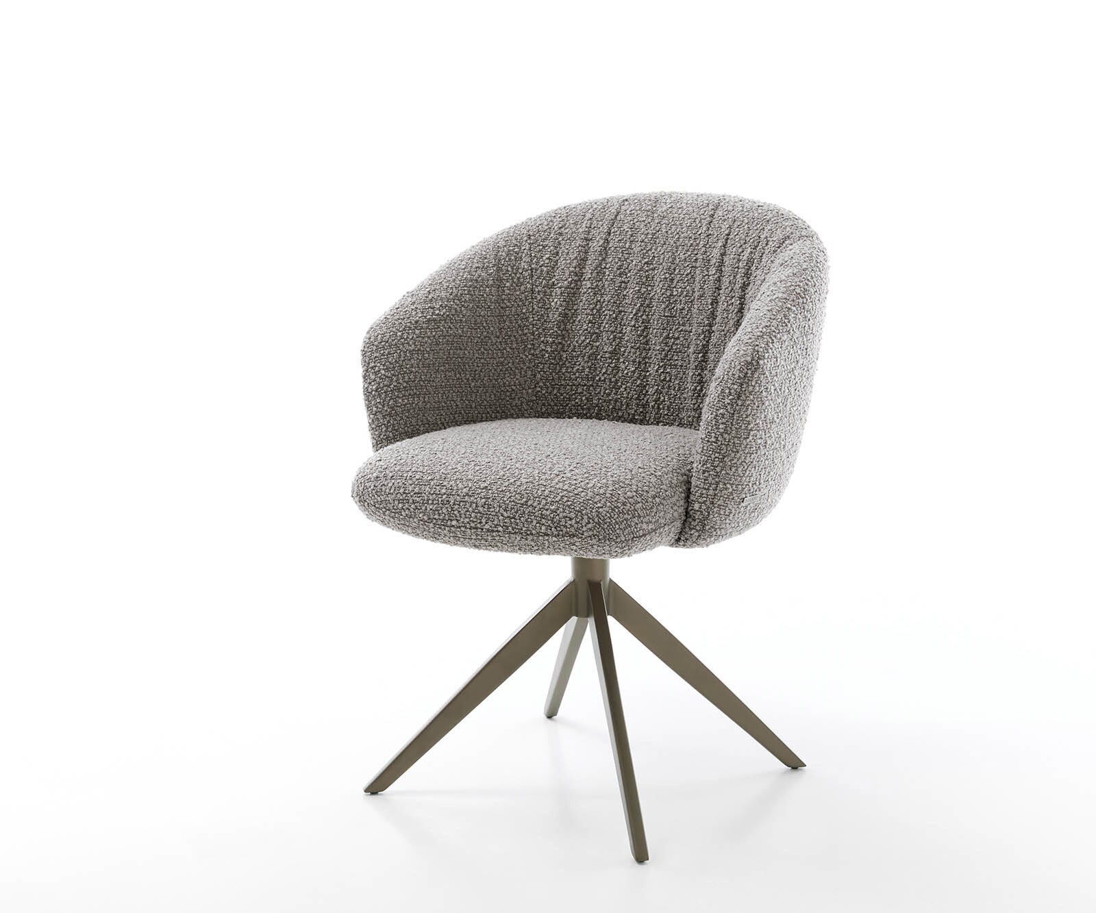 Chaise-pivotante Caja-Flex avec accoudoirs bouclé gris argenté pied croisé large aspect titane pivotement sur 360° ressorts ensachés 1