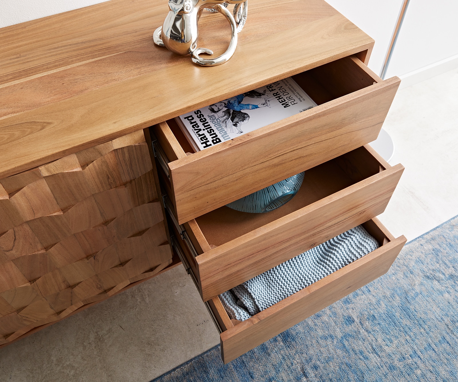 Sideboard Fevo 175 cm Akazie Natur 2 Türen 3 Schubfächer L-Fuß 4 Sideboard Fevo 175 cm Akazie Natur 2 Türen 3 Schubfächer L-Fuß 4