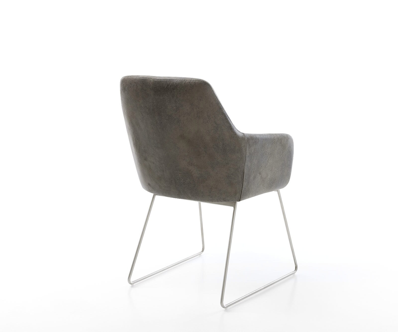 Chaise-de-salle-à-manger Pejo-Flex microvelours gris antique pied trapèze acier inoxydable brossé ressorts ensachés 4