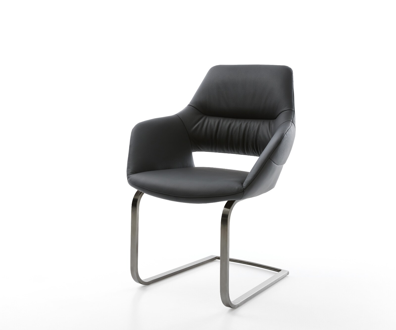 Cantilever Yago-Flex avec accoudoirs cuir de vache noir pied cantilever plat grafiete ressorts ensachés