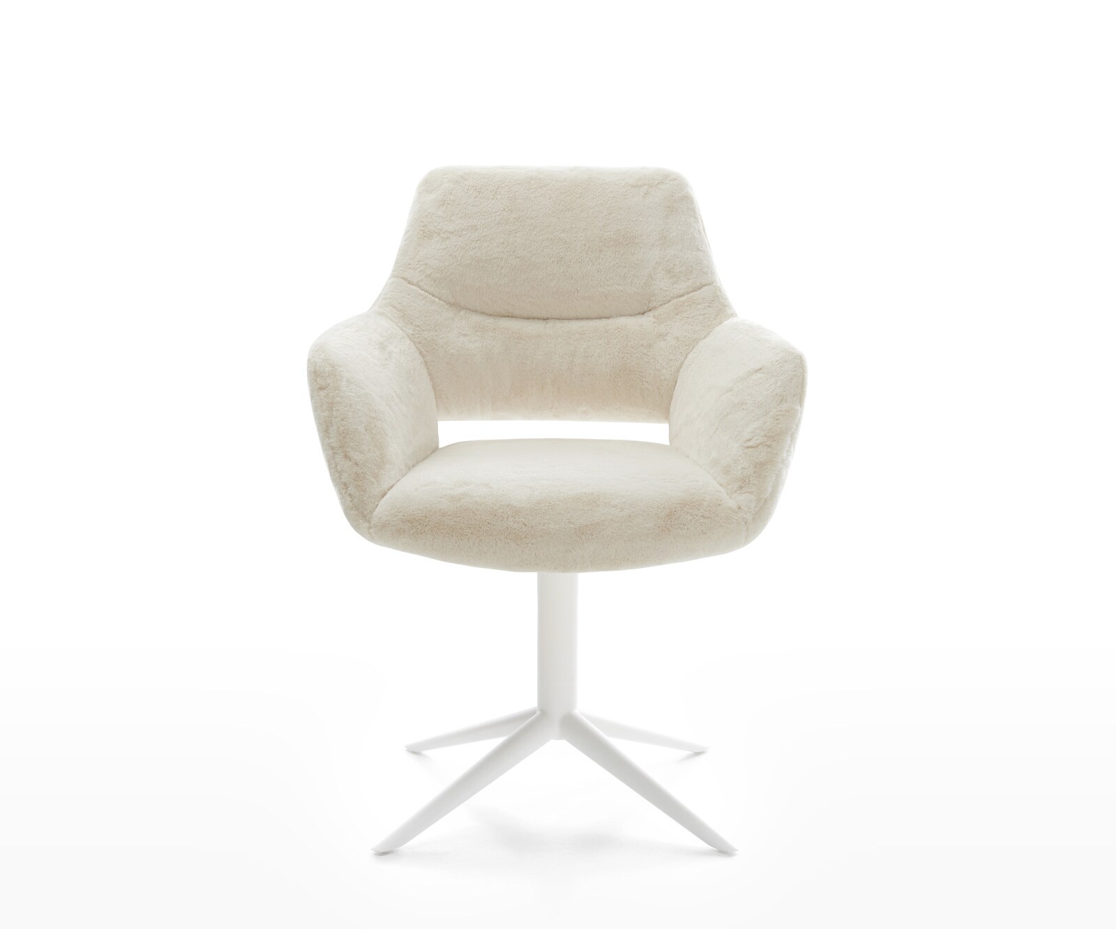 Chaise-pivotante Yago-Flex avec accoudoirs peluche crème-blanc pied de chaise 4 branches blanc pivotement sur 360° fonction bascule resorts ensachés 1
