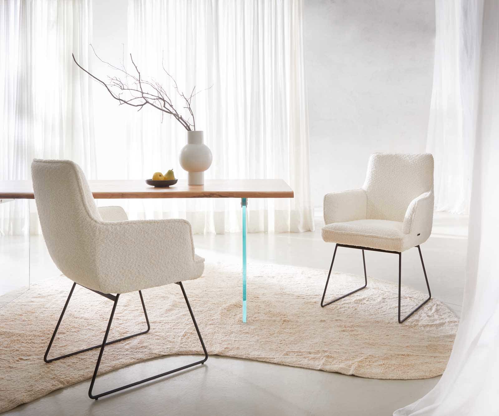 Esszimmerstuhl Heira-Flex mit Armlehnen Bouclé Weiß Kufengestell Schwarz Taschenfederkern 6 Esszimmerstuhl Heira-Flex mit Armlehnen Bouclé Weiß Kufengestell Schwarz Taschenfederkern 6