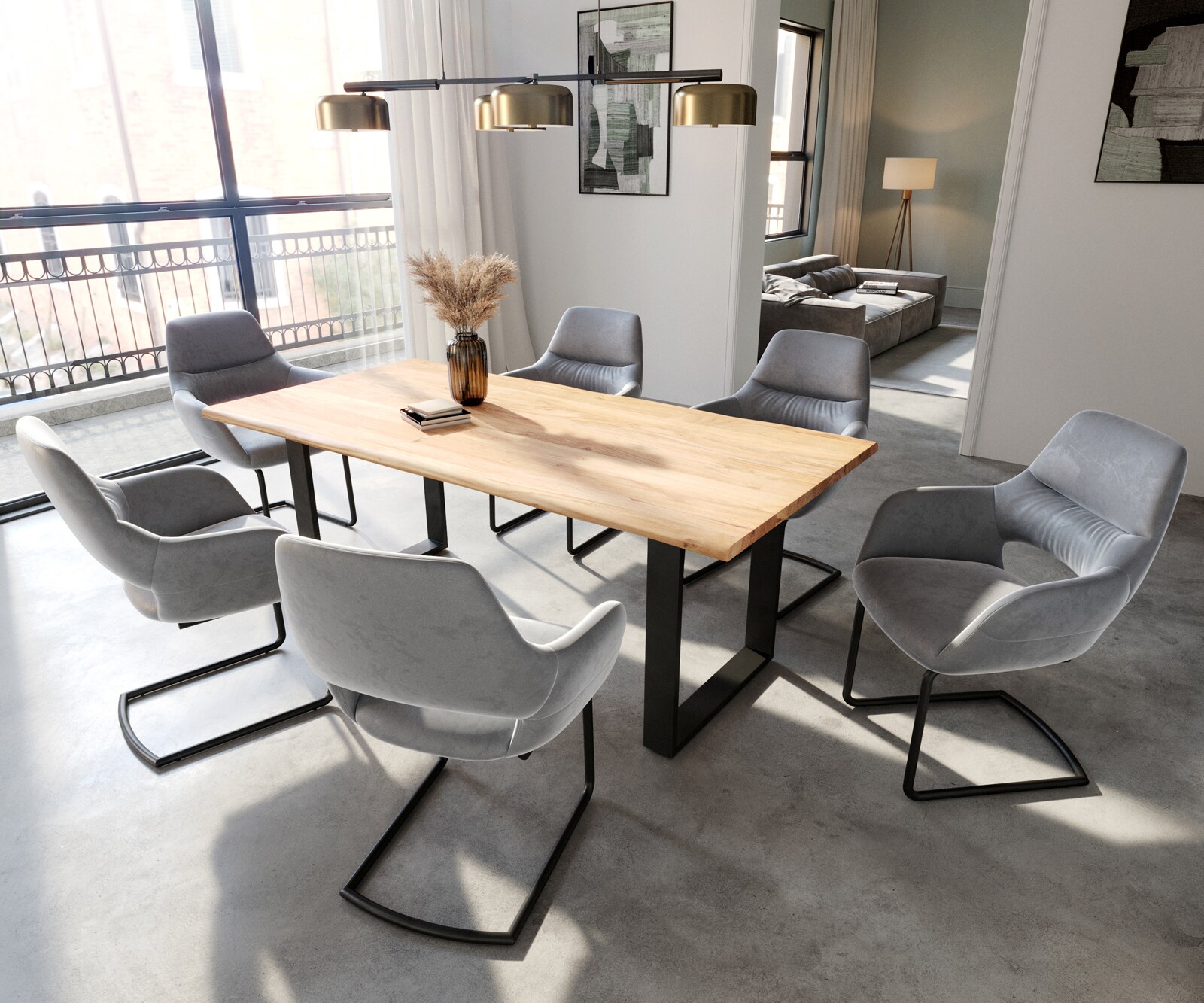 Cantilever Yago-Flex avec accoudoirs velours gris pied cantilever rond noir ressorts ensachés 3