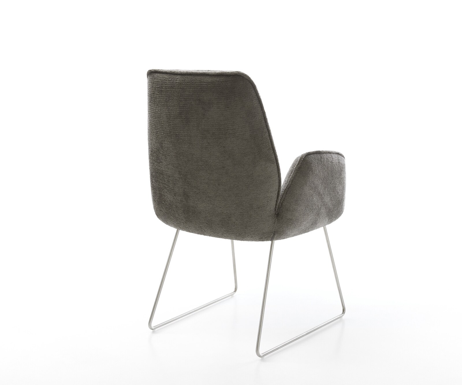 Chaise-de-salle-à-manger Zoa-Flex bouclé doux couleur boue pied trapèze acier inoxydable resorts ensachés 4