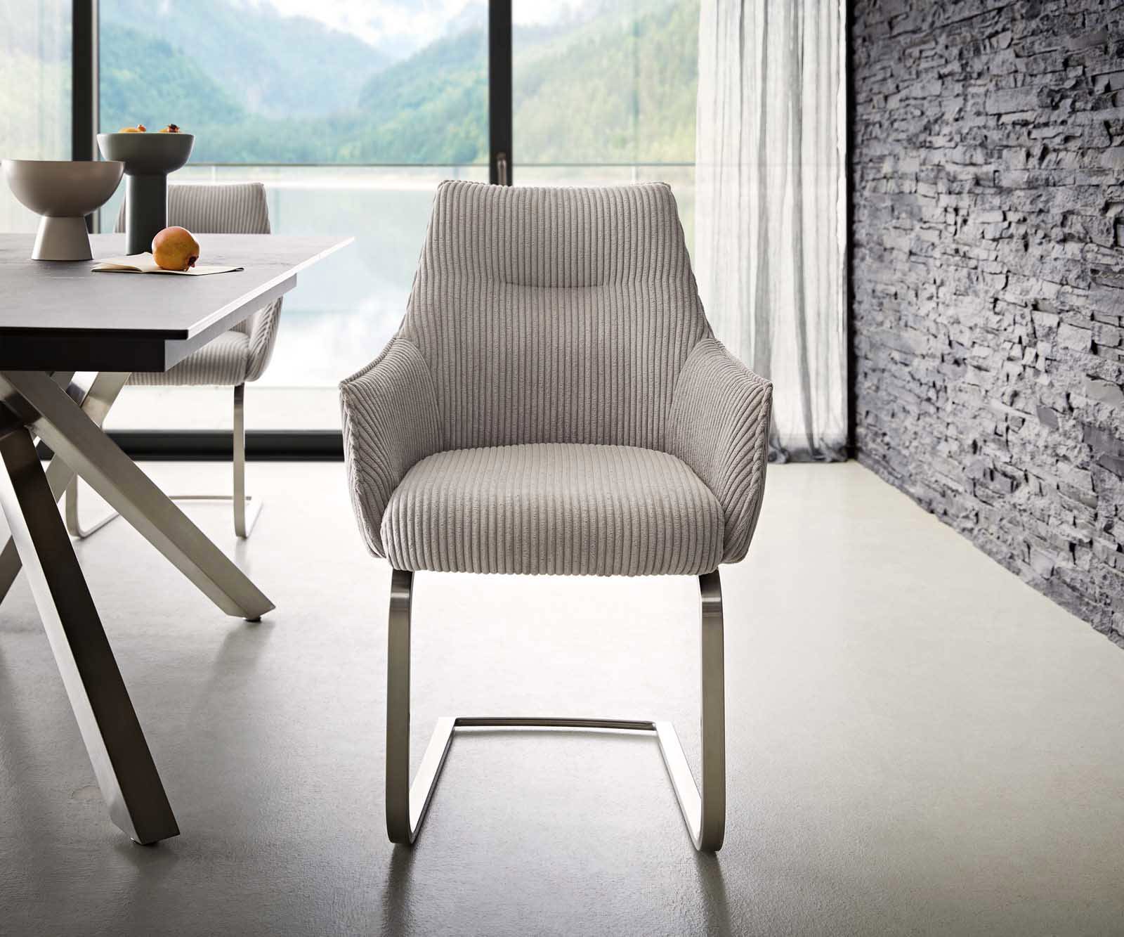 Freischwinger Alja-Flex mit Armlehnen Cord Silbergrau Freischwinger flach Edelstahl Taschenfederkern 1