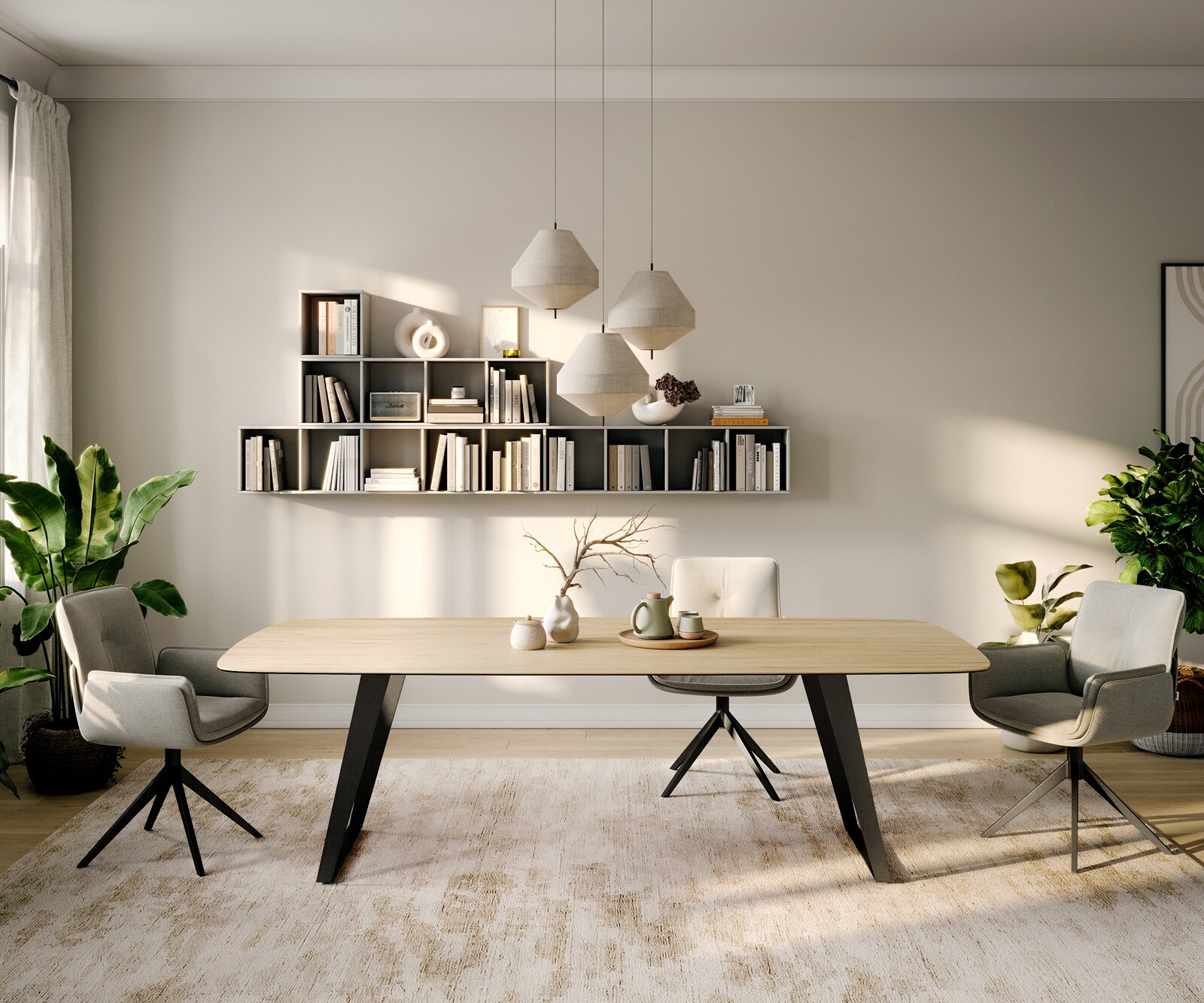 Esstisch Edge Boot 260x120 cm Keramik Laminam® Sabbia Eichefarbig Metall Schräg Schwarz 1