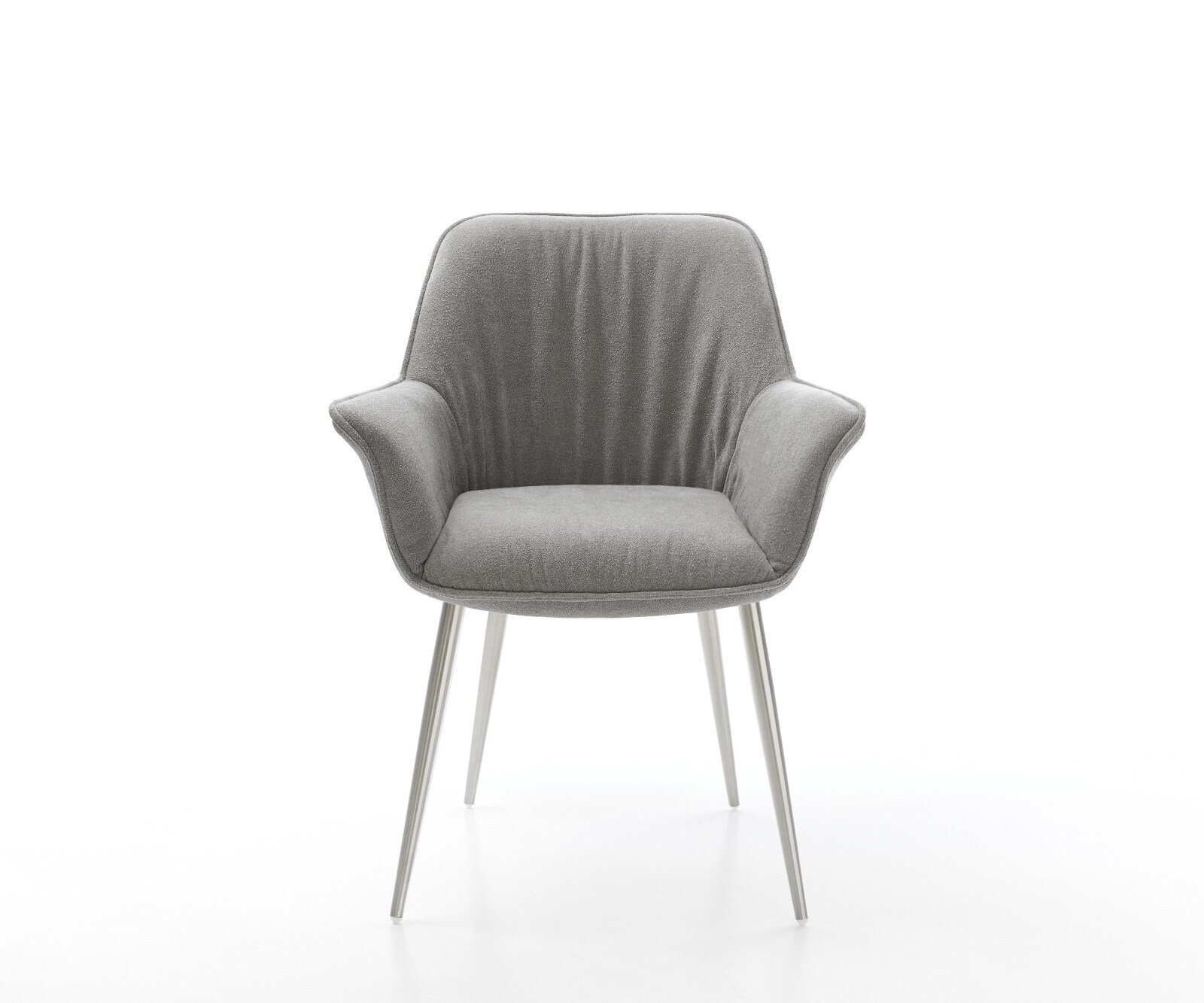 Chaise-de-salle-à-manger Keila-Flex avec accoudoirs tissu structuré doux gris 4 pieds coniques acier inoxydable 2
