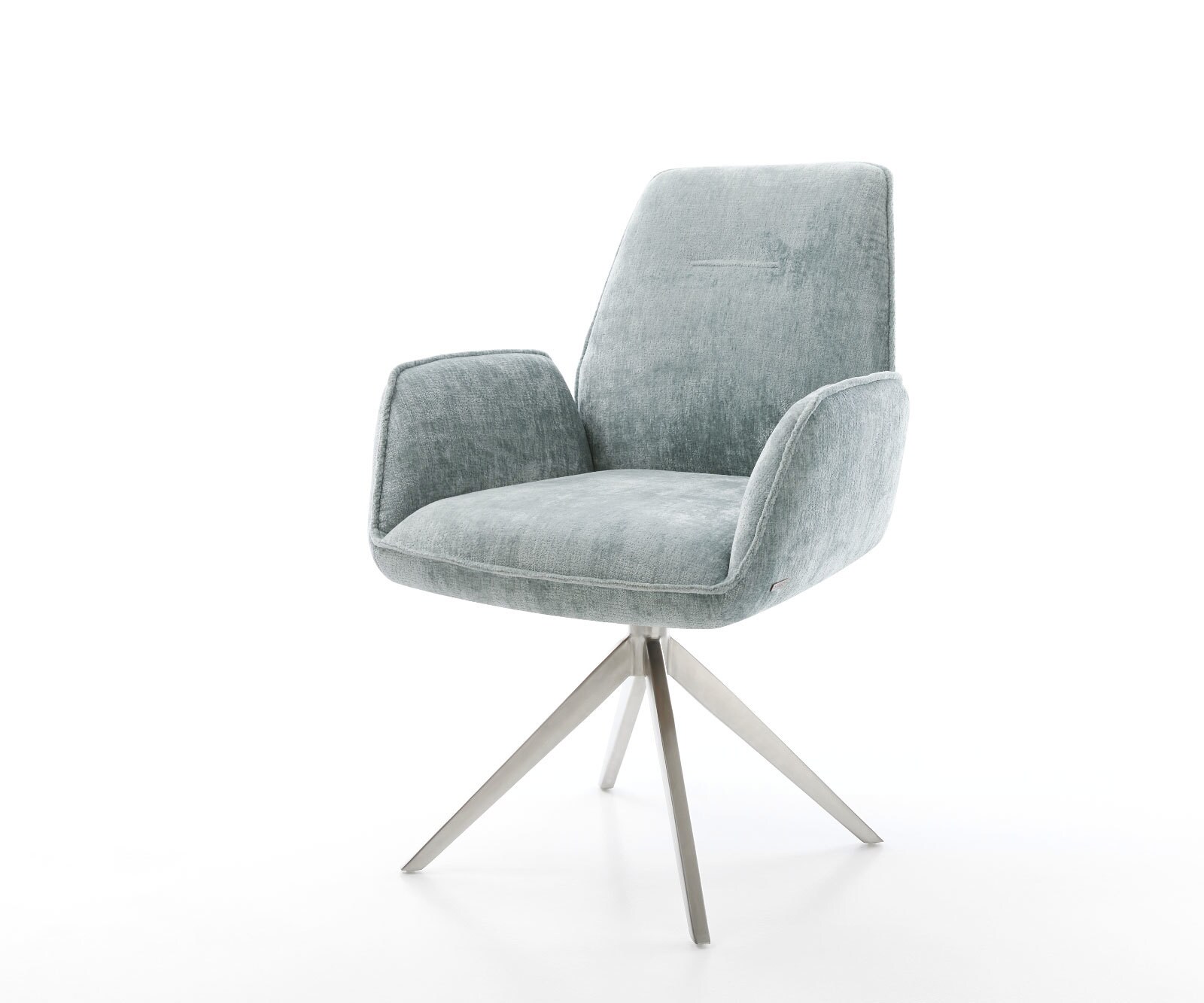 Drehstuhl Zoa-Flex Chenille Pastellblau Kreuzgestell breit Edelstahl 360° drehbar Wippfunktion
