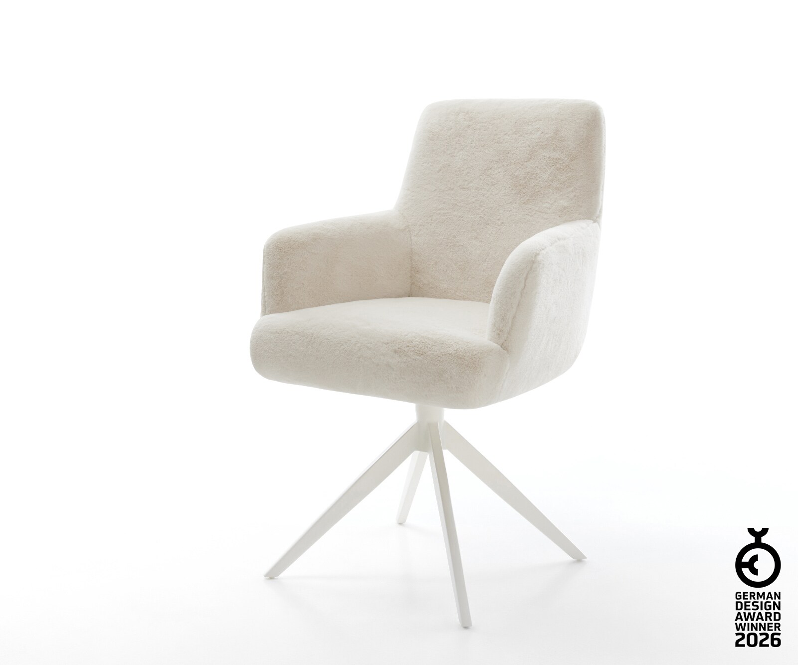 Chaise-pivotante Heira-Flex avec accoudoirs peluche crème-blanc pied croisé large blanc pivotement sur 360° fonction bascule resorts ensachés 1