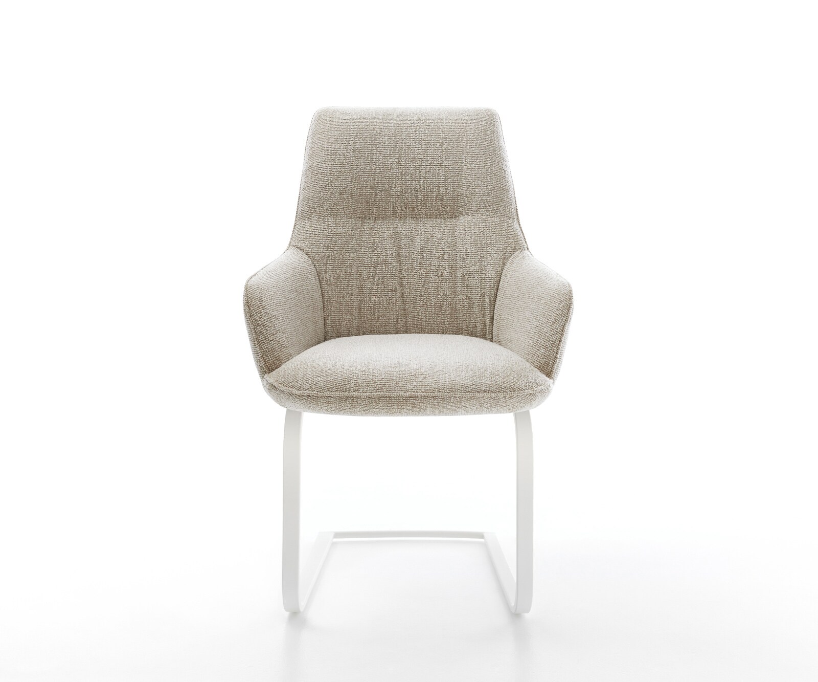 Cantilever Zelia-Flex avec accoudoirs tissu tissé doux beige pied cantilever plat blanc ressorts ensachés 2
