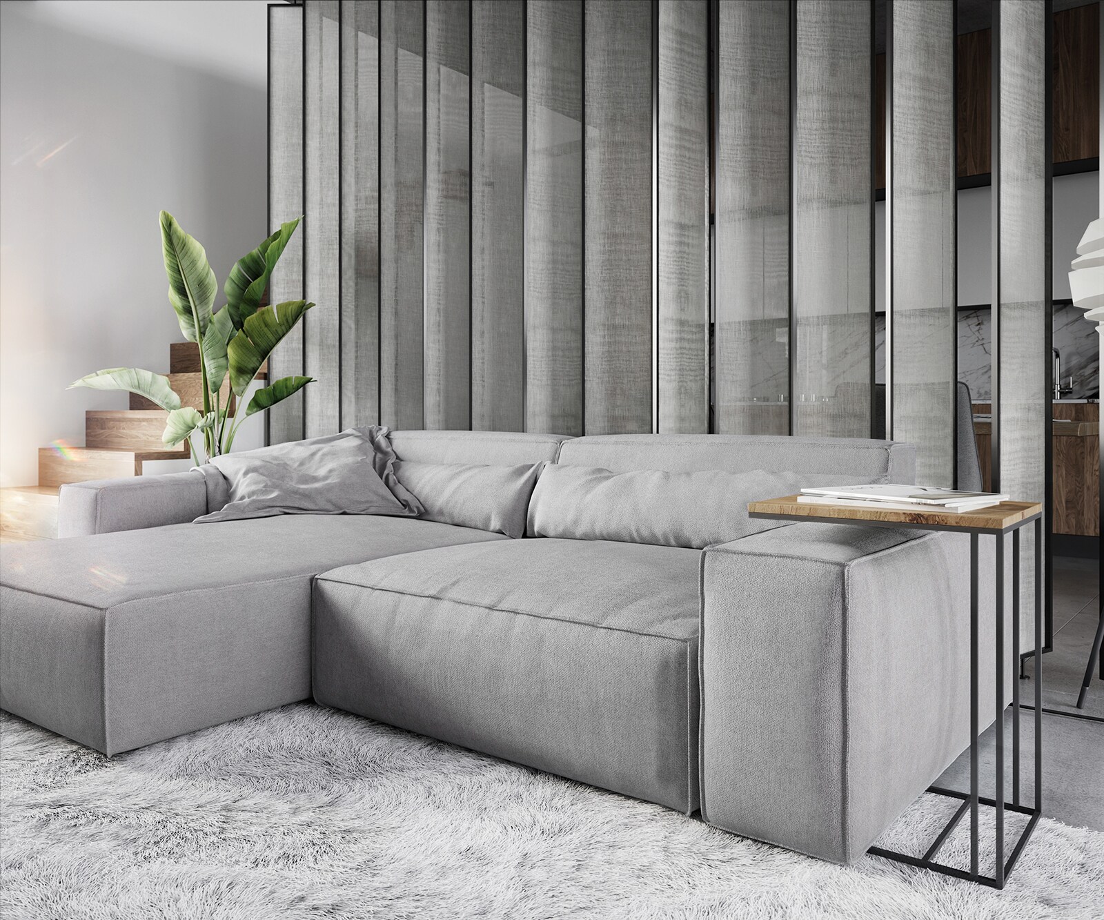Ecksofa Sirpio XL 270x170 cm Mikrofaser Grau Recamiere variabel mit Hocker 4