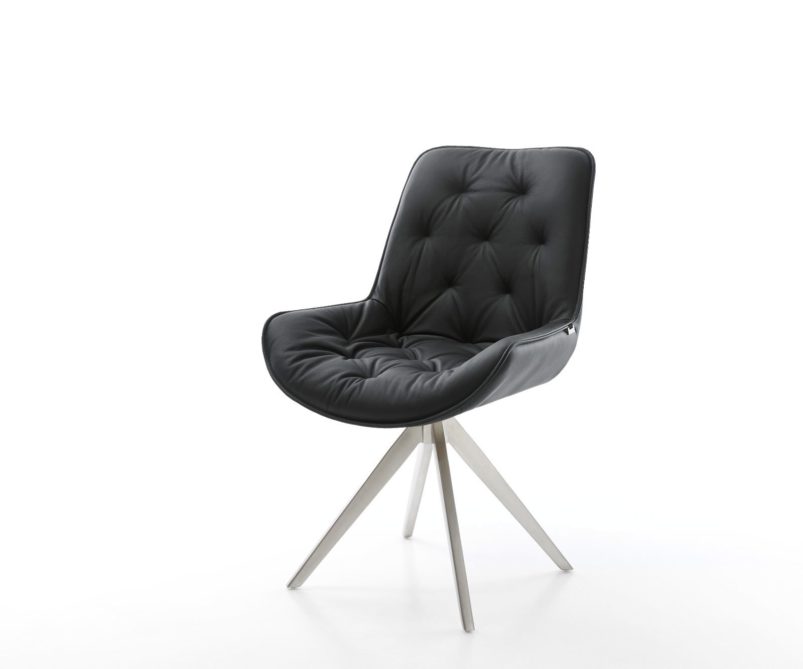 Drehstuhl Taimi-Flex Echt-Leder Schwarz Kreuzgestell kantig Edelstahl 180° drehbar