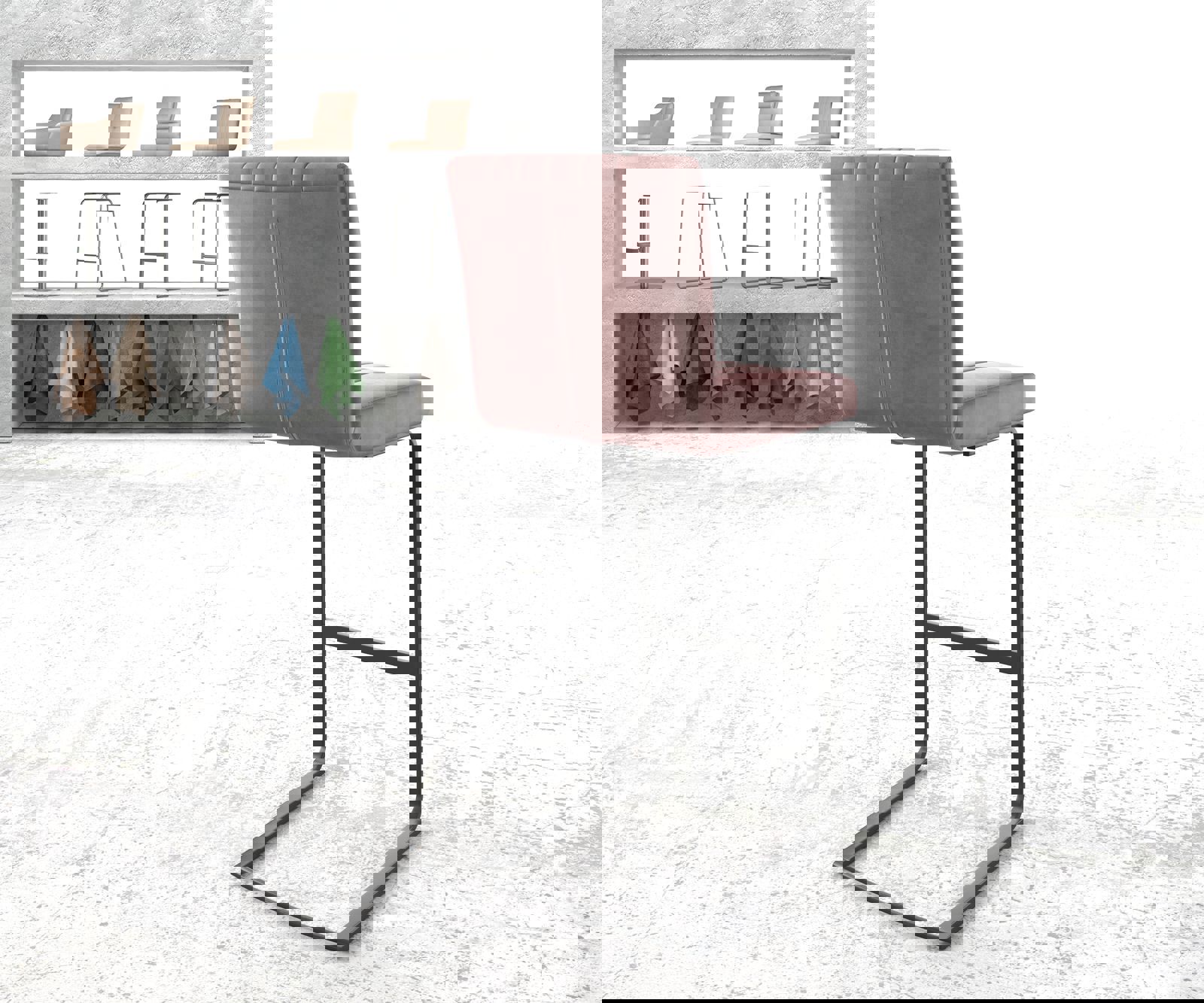 Barstuhl Luiga-Flex Samt Rosé Freischwinger flach Metall 2 Barstuhl Luiga-Flex Samt Rosé Freischwinger flach Metall 2