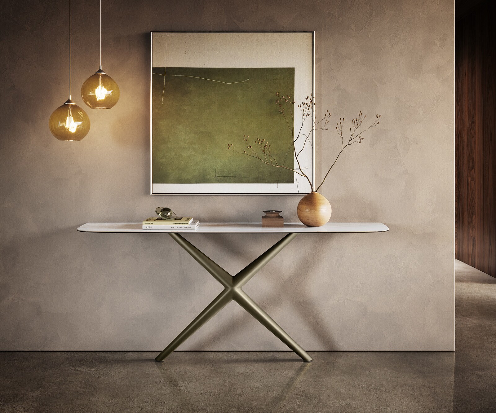 Konsolentisch Edge Boot 180x40 cm Keramik Onyx Pearl Estelo Metall Effektfinish Titan