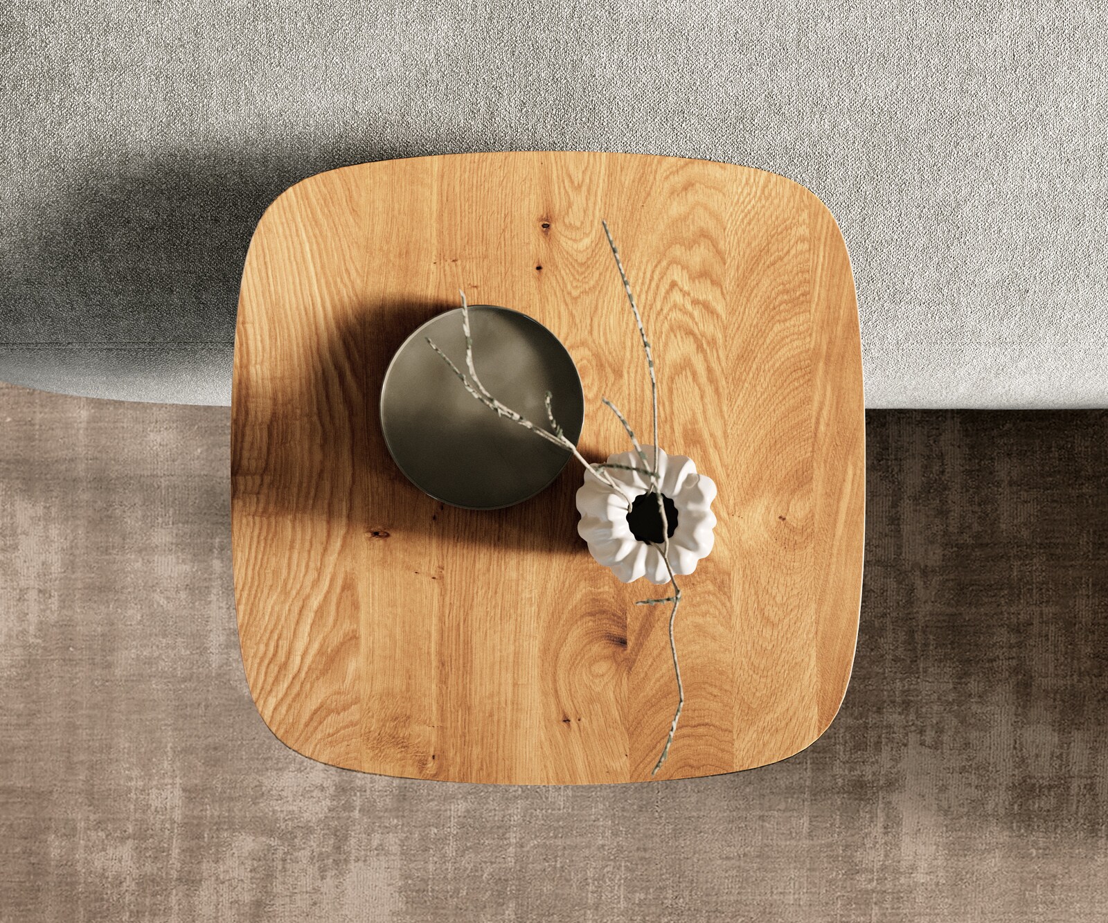 Couchtisch Edge Boot 50x50 cm Eiche Natur Schweizer Kante Eleny Edelstahl gebürstet 4