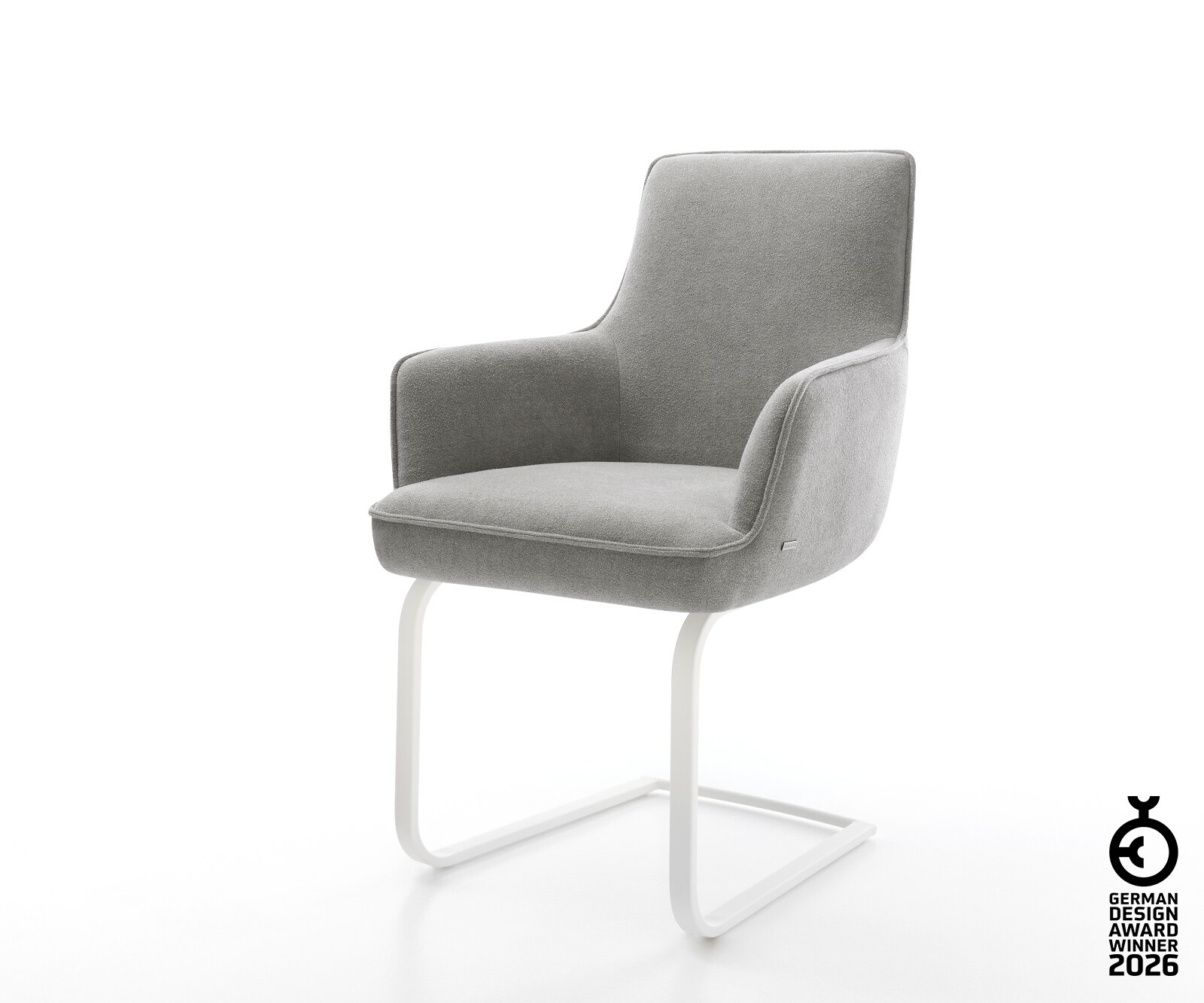 Freischwinger Heira-Flex mit Armlehnen Strukturstoff Soft Grau Freischwinger flach Weiß Taschenfederkern
