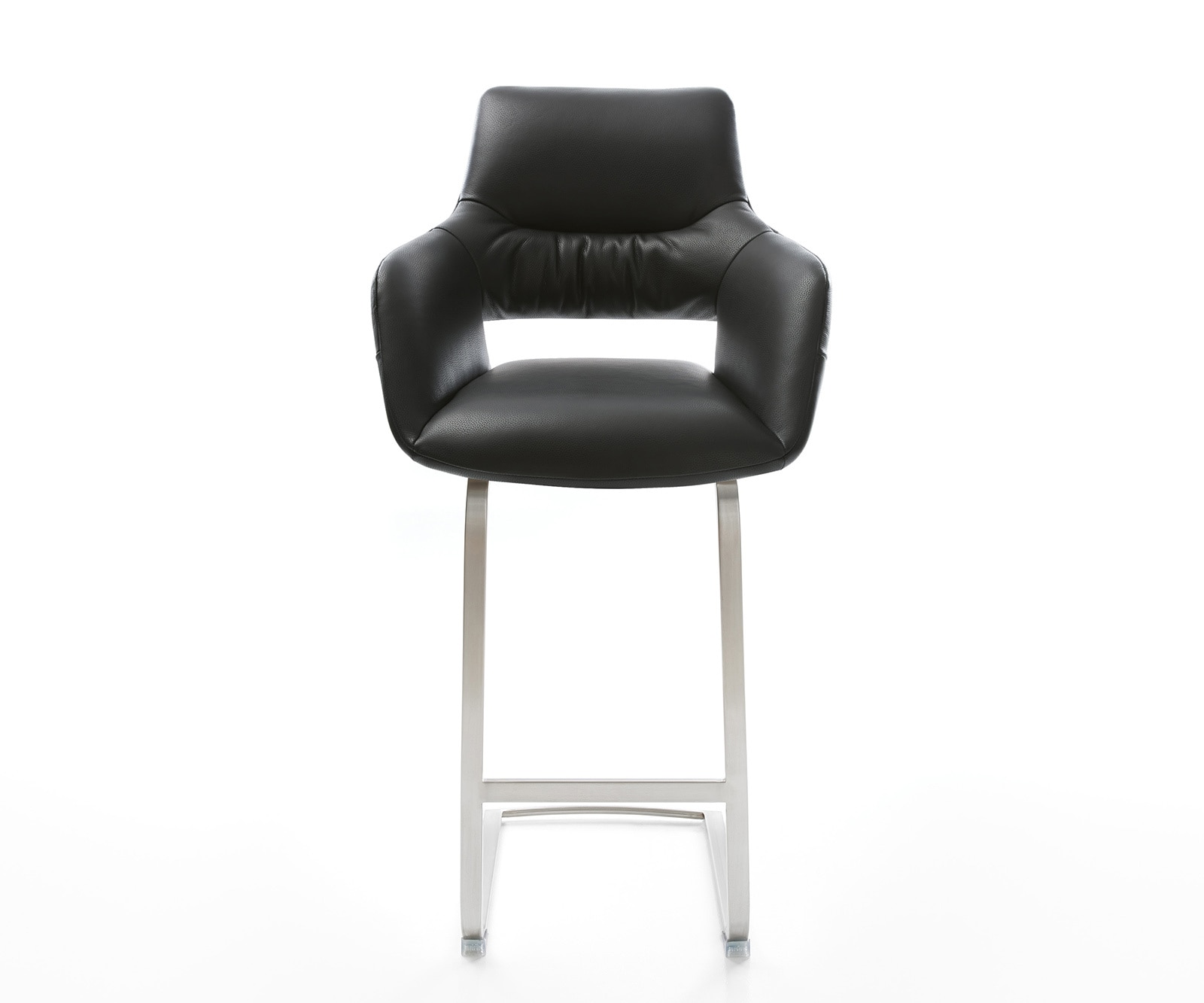 Barstuhl Yago-Flex Echt-Leder Schwarz Freischwinger flach Edelstahl Taschenfederkern 2