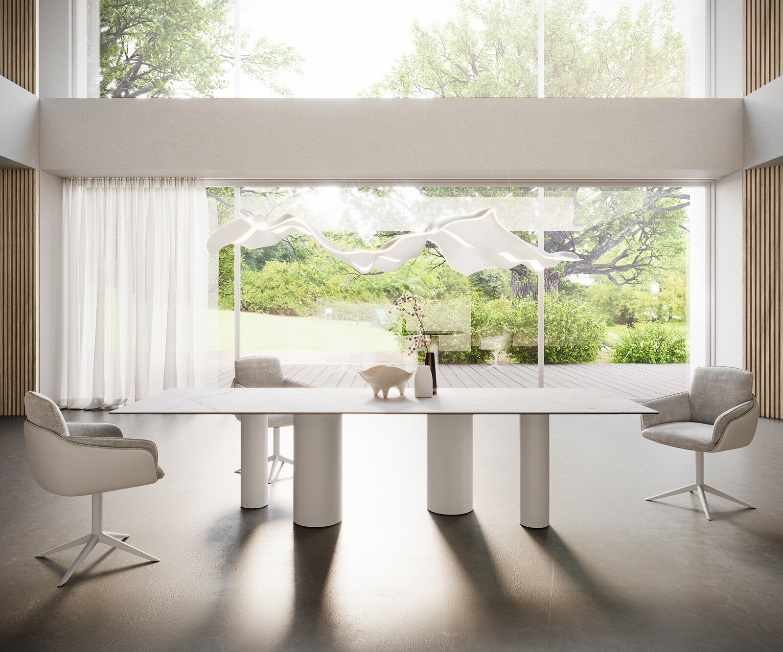 Table à manger Edge 300x100 Céramique Laminam®Statuarietto Blanc Pilier Métal Blanc 3