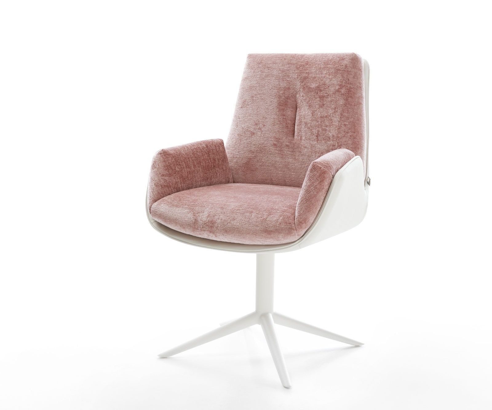 Chaise-pivotante Clea-Flex tissu mixte cuir de vache blanc-rose pied de chaise 4 branches blanc pivotement sur 360° fonction bascule