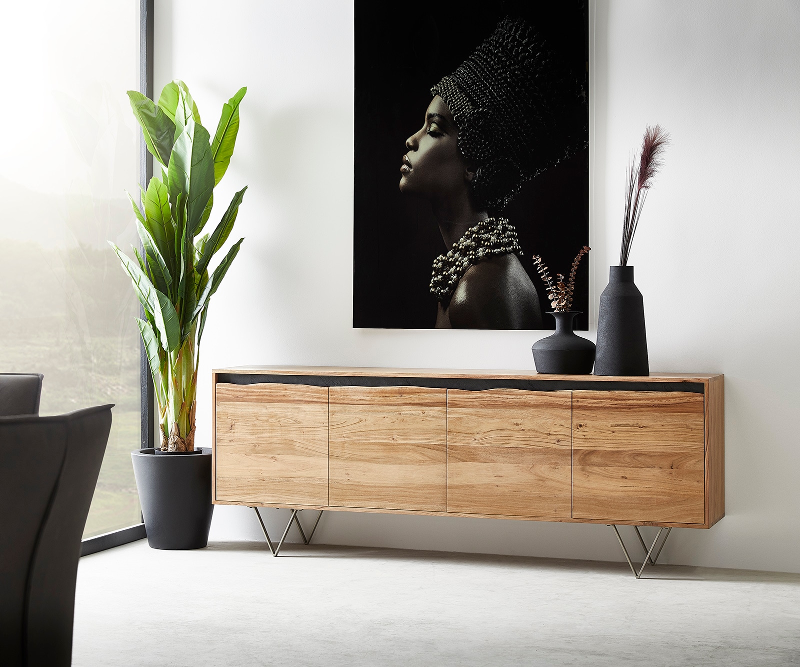 Sideboard Stonegrace 200x45 cm Akazie Natur 4 Türen Baumkante 1 Sideboard Stonegrace 200x45 cm Akazie Natur 4 Türen Baumkante 1