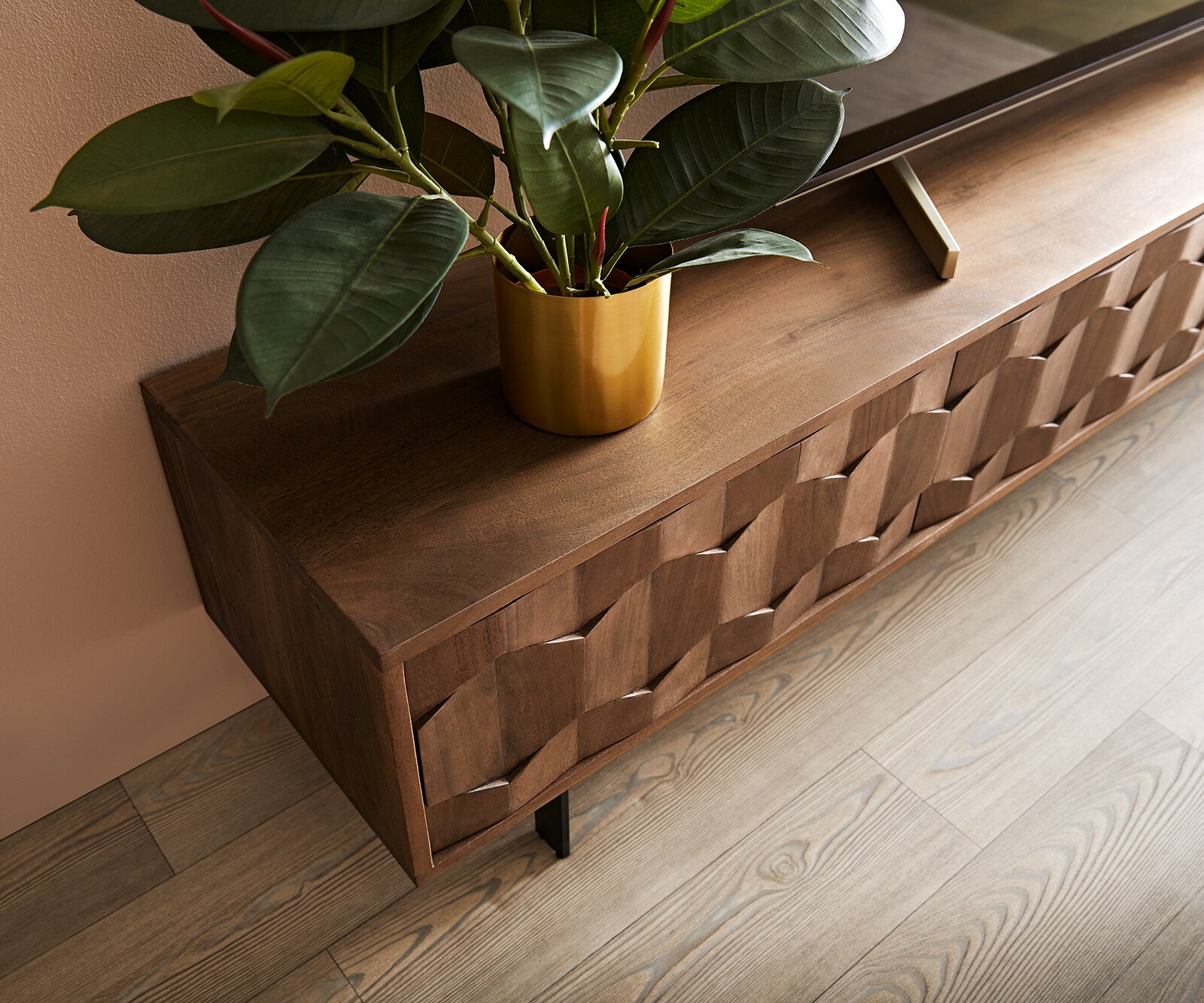 Buffet bas Fevo 200 cm acacia marron 4 portes Pied-L 4