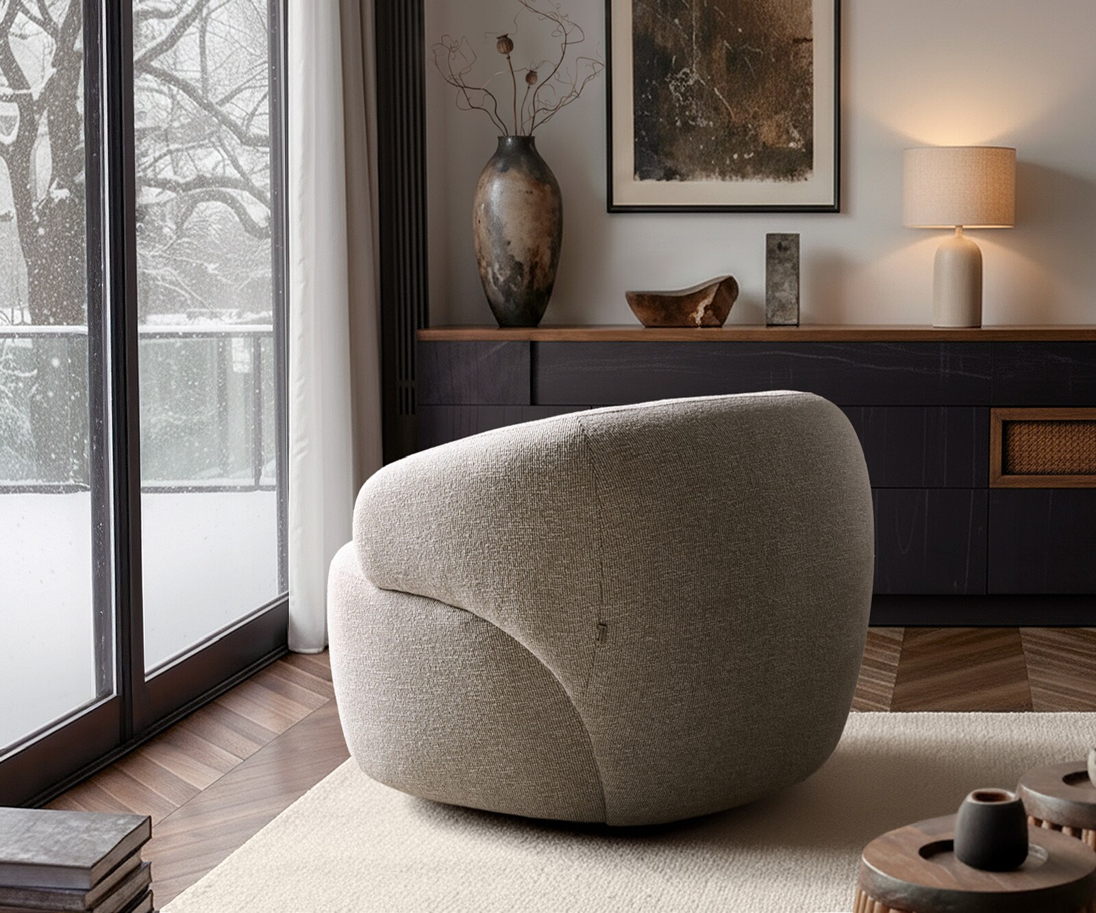 Fauteuil-lounge Nova 88x88 cm microfibre taupe vintage 8