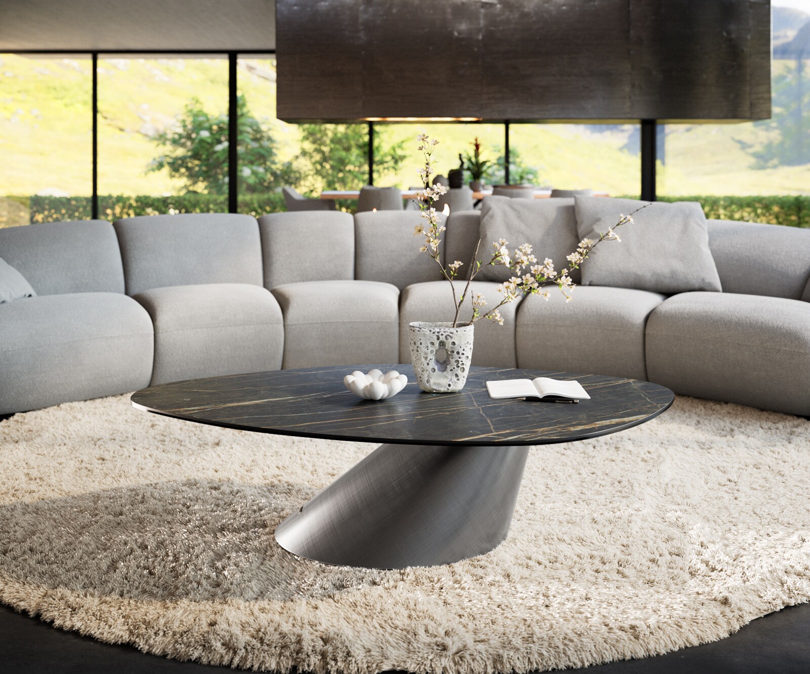 Couchtisch Edge Organisch 140x76 cm Keramik Laminam® Noir Desir Braun Conis Metallic Silber 6