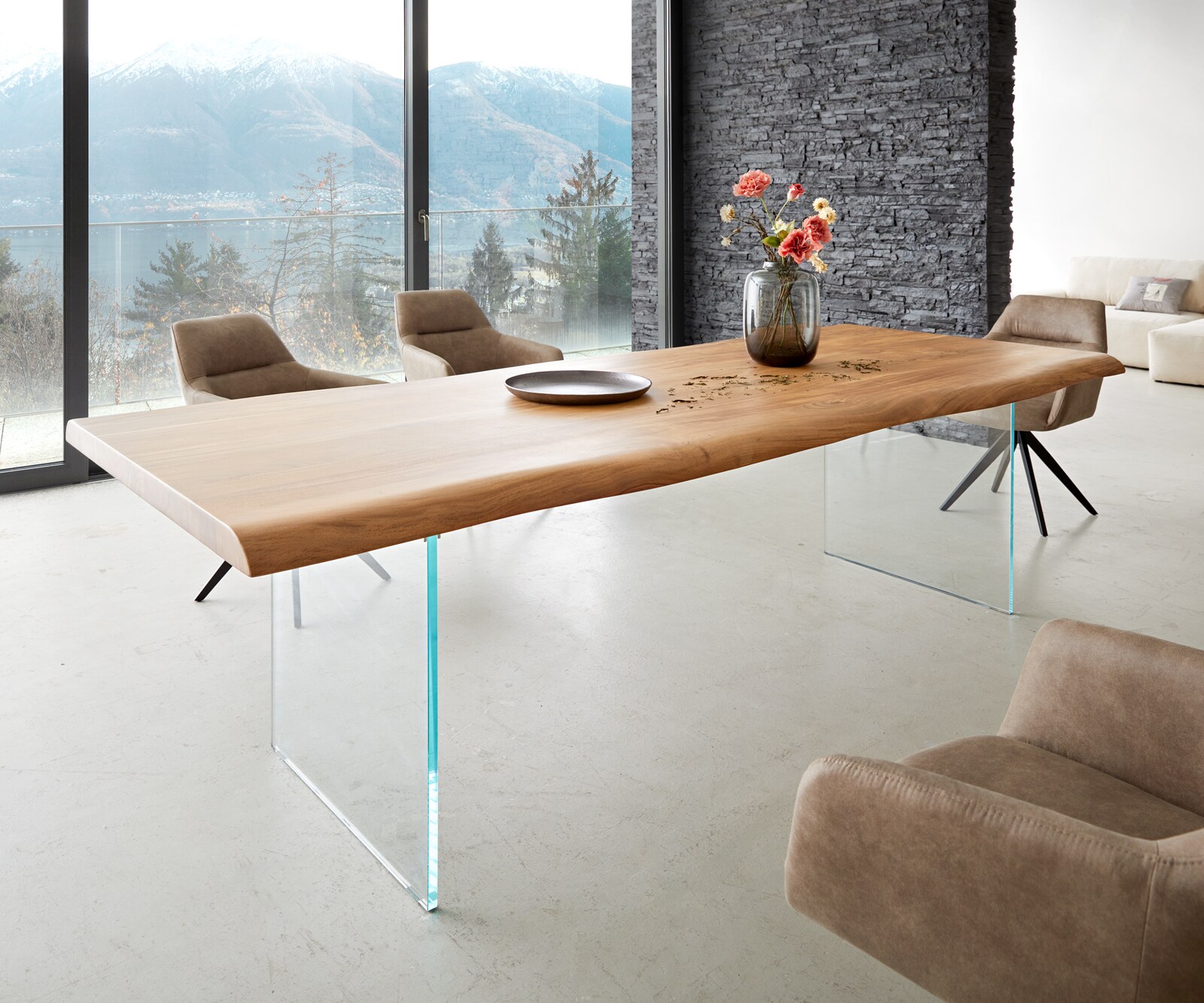Esstisch Edge 260x100 XL Akazie Natur Glas Live-Edge 1