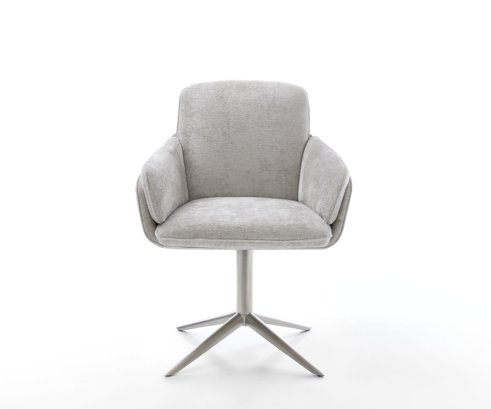 Chaise-pivotante Luan-Flex avec accoudoirs chenille gris argenté pied de chaise 4 branches acier inoxydable brossé pivotement sur 360° fonction bascule 1