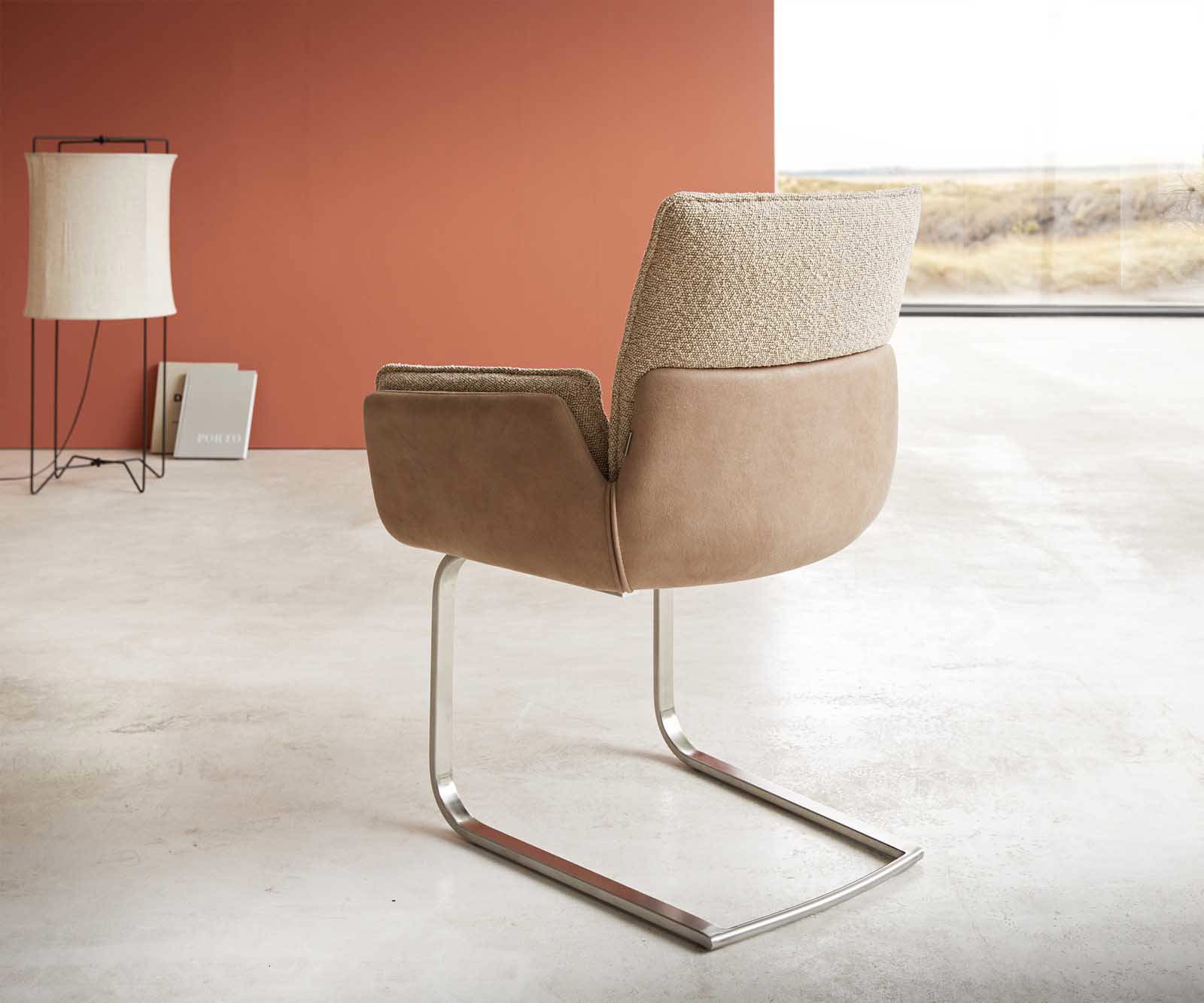 Cantilever Nela-Flex tissu mixte couleur boue pied cantilever plat acier inoxydable brossé 4