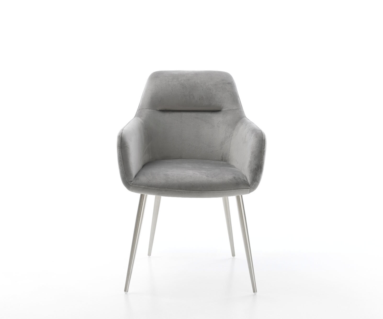 Chaise-de-salle-à-manger Pejo-Flex velours gris 4 pieds coniques acier inoxydable brossé ressorts ensachés 2