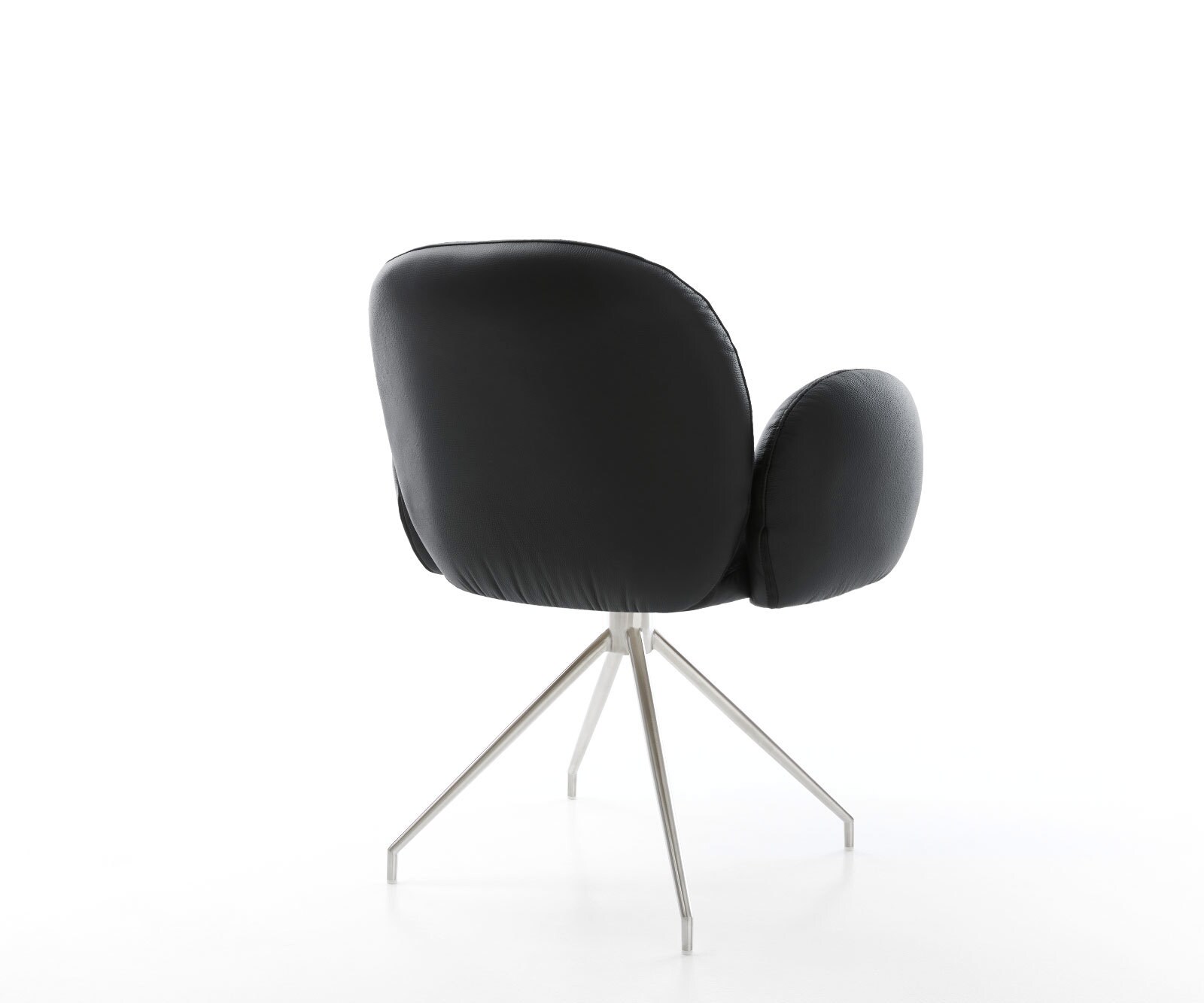 Chaise-pivotante Nube-Flex avec accoudoirs cuir de vache noir pied croisé conique acier inoxydable brossé pivotement sur 180° ressorts ensachés 5