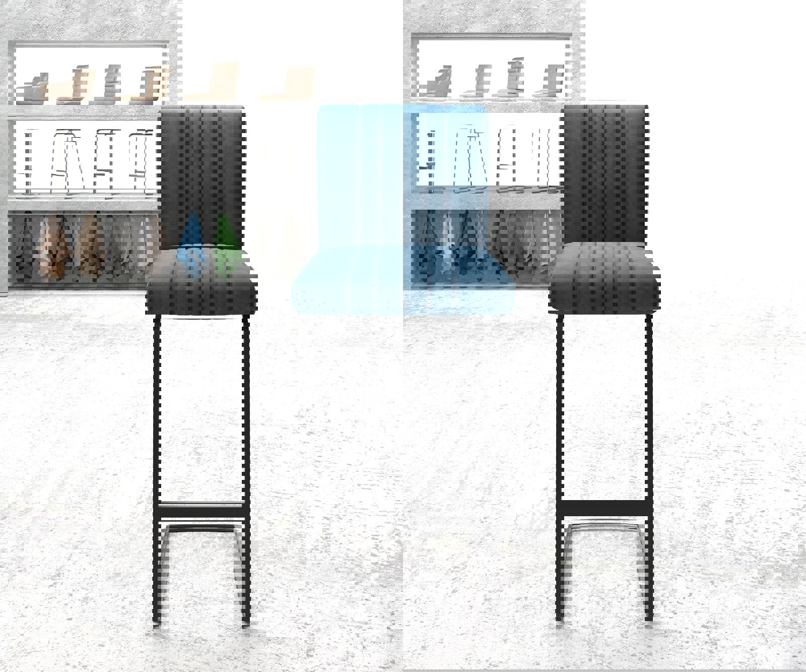 Barstuhl Luiga-Flex Samt Blau Freischwinger flach Metall 1 Barstuhl Luiga-Flex Samt Blau Freischwinger flach Metall 1