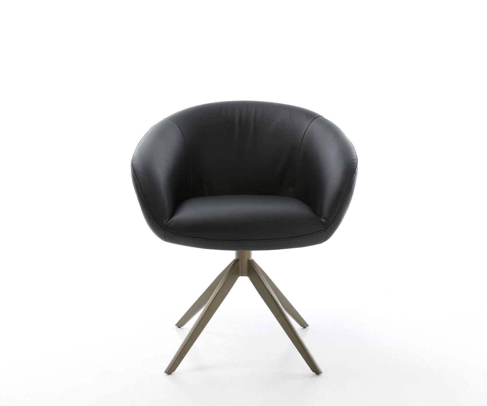 Drehstuhl Vinka-Flex mit Armlehnen Echt-Leder Schwarz Kreuzgestell breit Effektfinish Titan 360° drehbar Wippfunktion Taschenfederkern 1