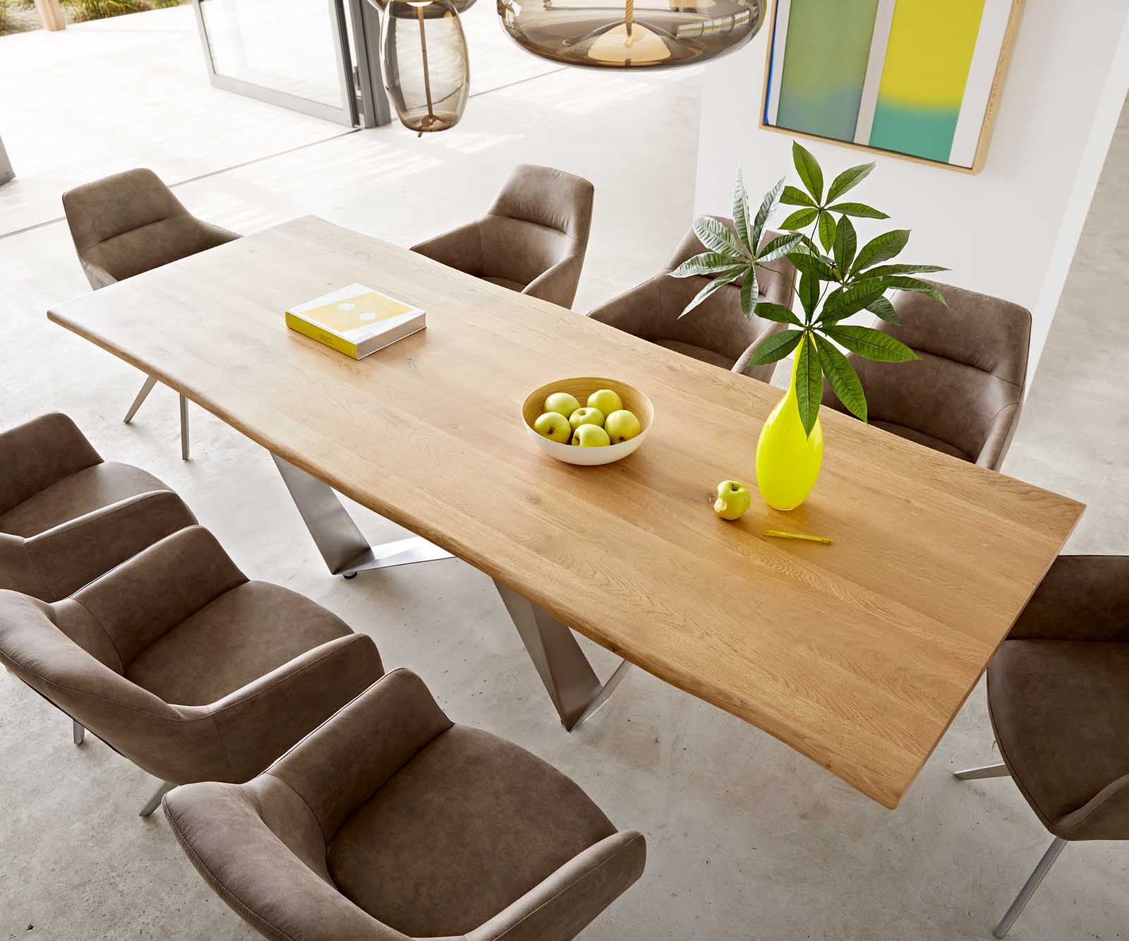 Table à manger Edge 260x100x2,5-3 chêne nature Spider acier plat acier inoxydable Live-Edge 3
