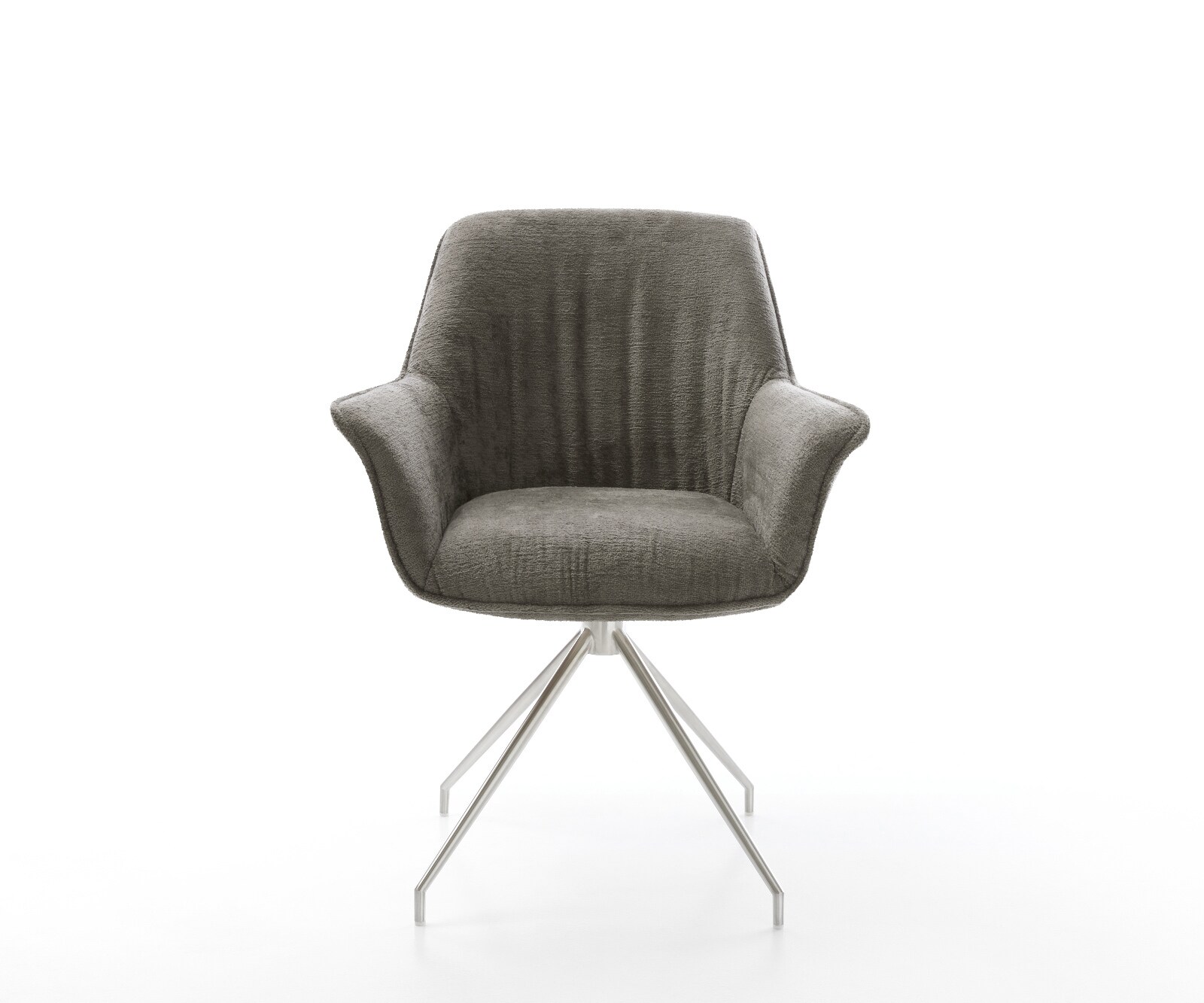 Esszimmerstuhl Keila-Flex mit Armlehnen Bouclé Soft Schlamm Kreuzgestell konisch Edelstahl 2