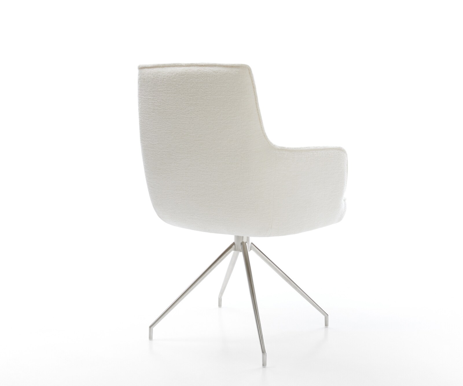 Esszimmerstuhl Heira-Flex mit Armlehnen Bouclé Soft Beige Kreuzgestell konisch Edelstahl Taschenfederkern 5