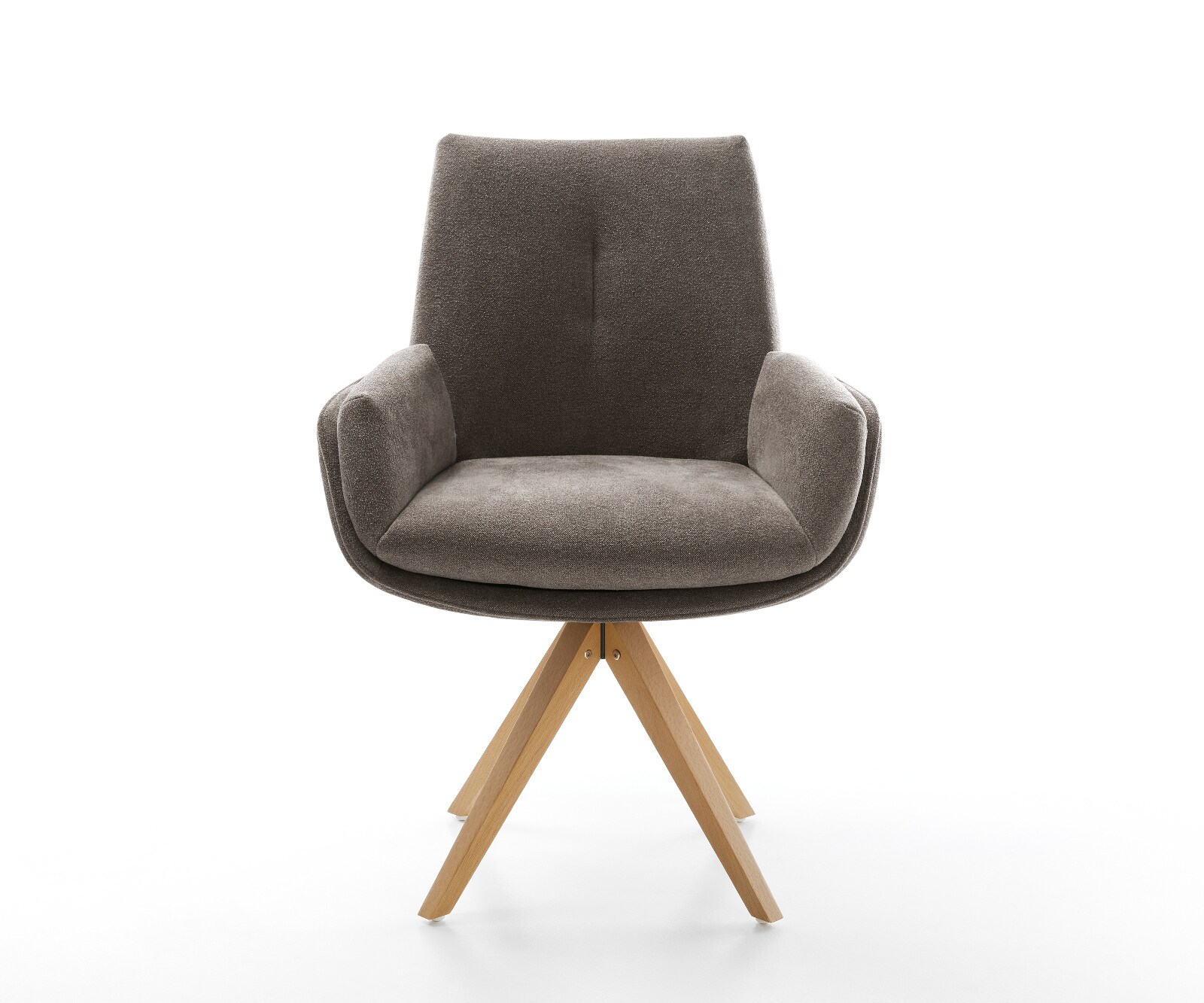 Chaise-pivotante Clea-Flex tissu structuré doux taupe pied en bois angulaire naturel pivotement sur 180° 2