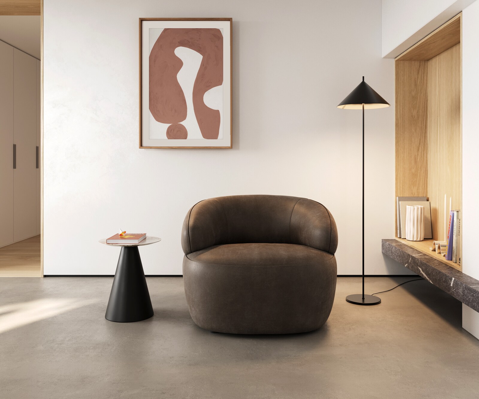 Fauteuil-lounge Nova 88x88 cm microfibre taupe vintage 1