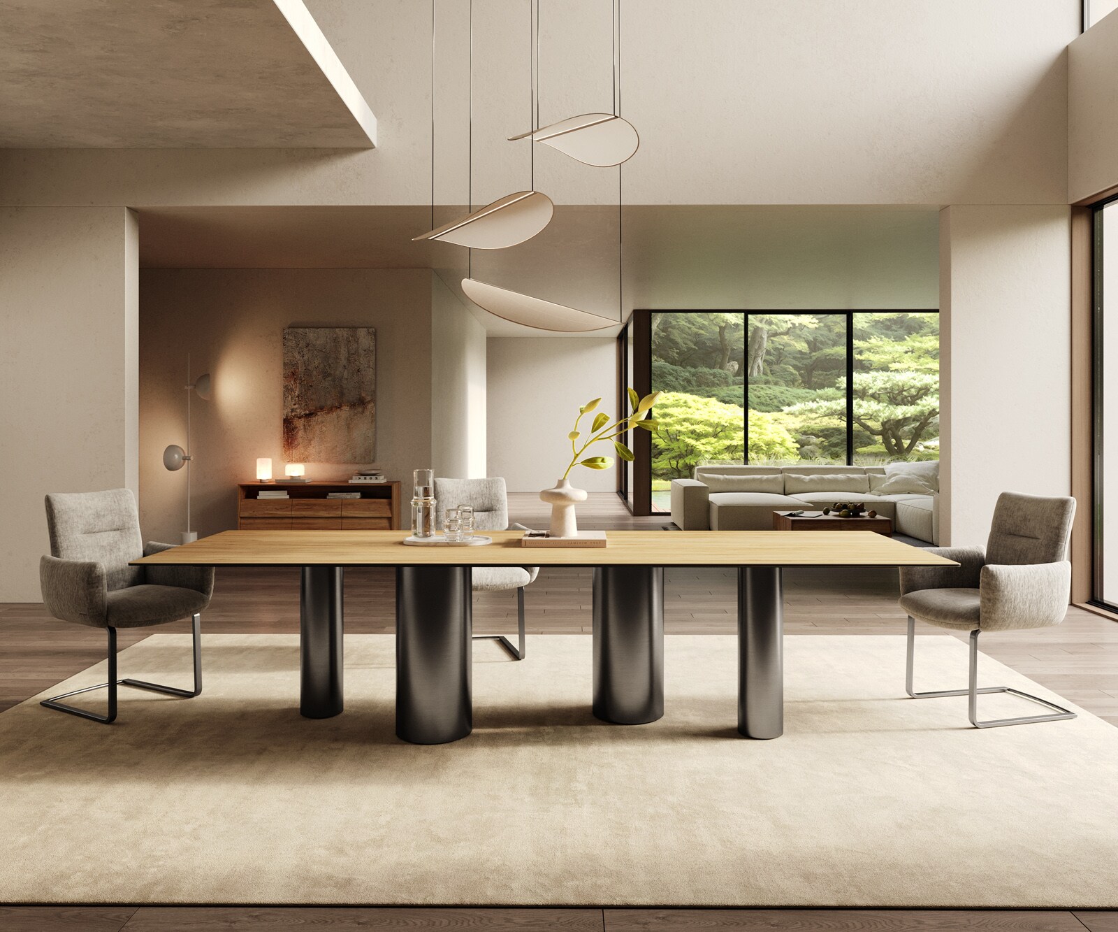 Table à manger Edge 300x100 Céramique Laminam® Sabbia Couleur chêne Pilier Acier inoxydable Graphite 2