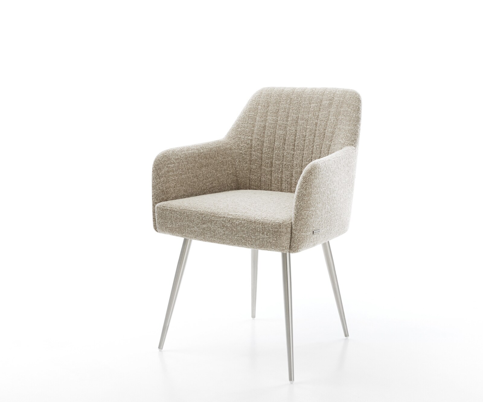 Chaise-de-salle-à-manger Greg-Flex tissu tissé doux beige 4 pieds coniques acier inoxydable resorts ensachés 1