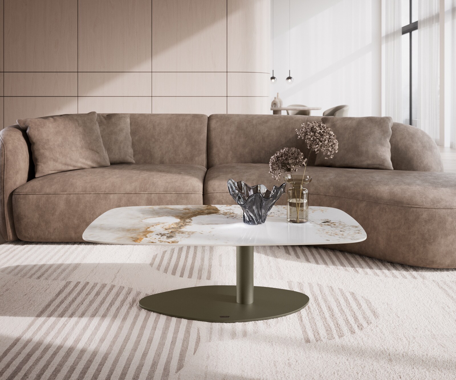 Couchtisch Edge Boot 120x70 cm Keramik Minas Melange Vibany Metall Effektfinish Titan 1