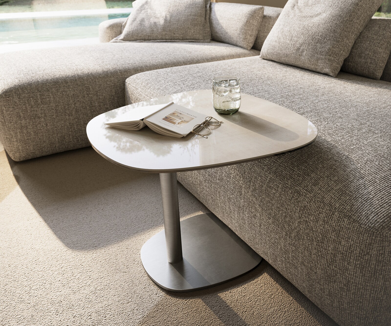 Beistelltisch Edge Boot 60x60 cm Keramik Onyx Champagne Eleny Edelstahl gebürstet 1