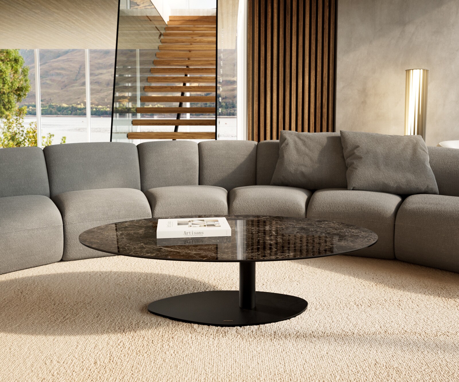 Couchtisch Edge Oval 140x80 cm Keramik Laminam® Emperador Extra Lucidato Dunkelbraun Vibany Metall Schwarz 2