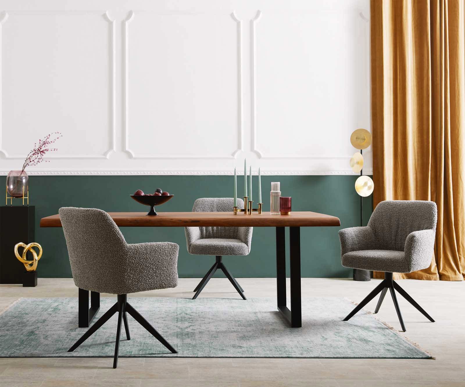 Drehstuhl Xana-Flex mit Armlehnen Bouclé Silbergrau Kreuzgestell breit Schwarz 360° drehbar Taschenfederkern 6 Drehstuhl Xana-Flex mit Armlehnen Bouclé Silbergrau Kreuzgestell breit Schwarz 360° drehbar Taschenfederkern 6