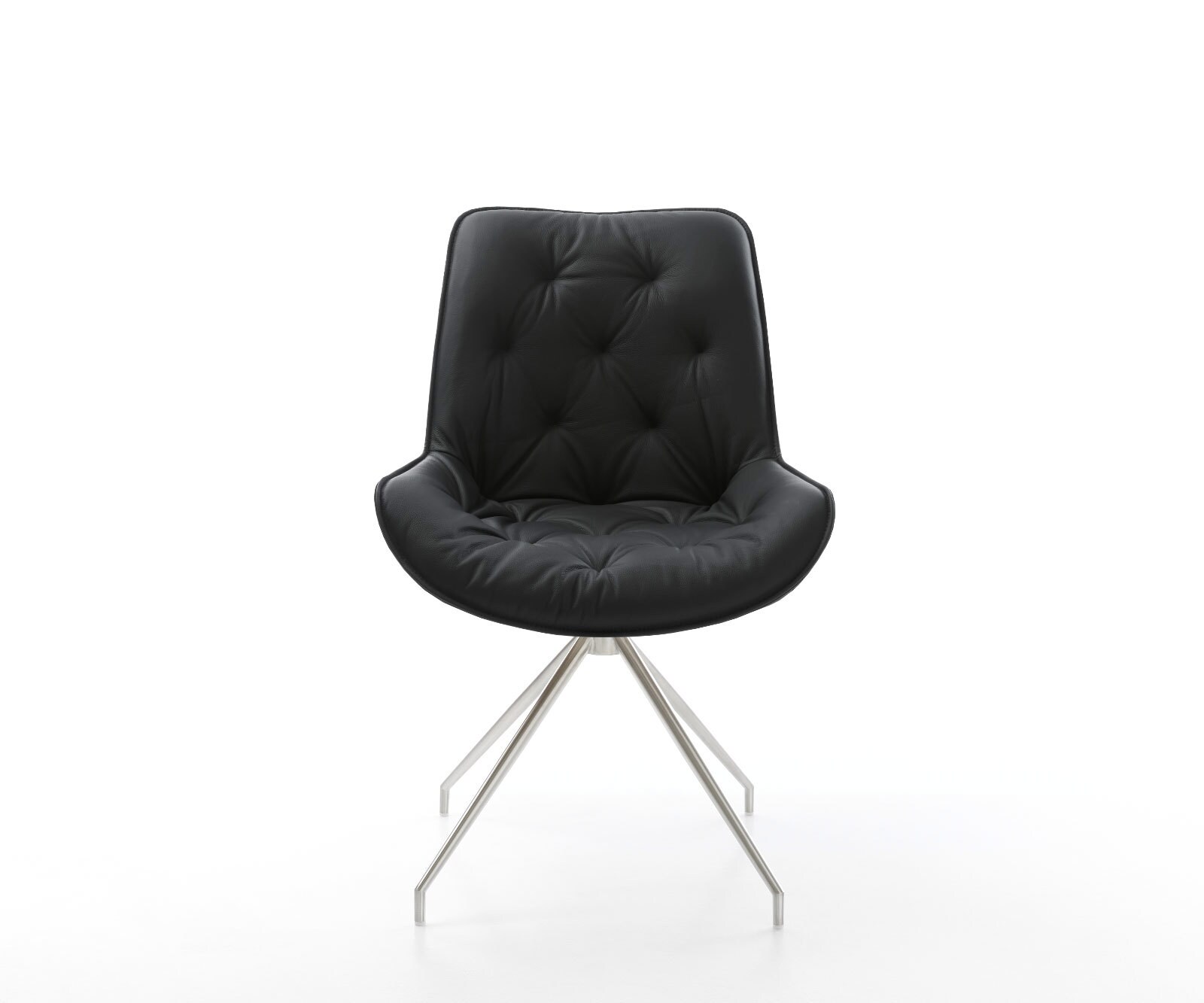 Esszimmerstuhl Taimi-Flex Echt-Leder Schwarz Kreuzgestell konisch Edelstahl 2 Esszimmerstuhl Taimi-Flex Echt-Leder Schwarz Kreuzgestell konisch Edelstahl 2