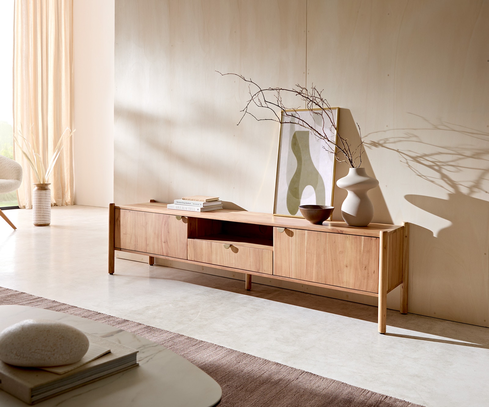 Lowboard Caius 175 cm Akazie Aura 2 Türen 1 Schublade 1 Fach Lowboard Caius 175 cm Akazie Aura 2 Türen 1 Schublade 1 Fach