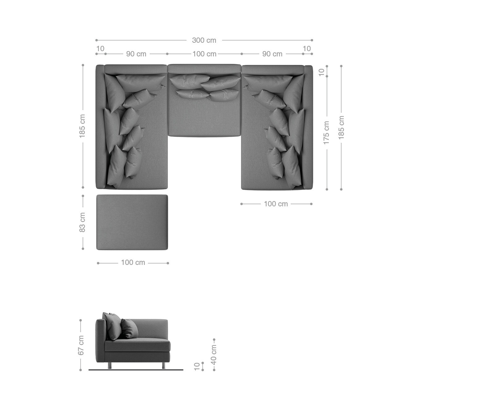 Canapé-panoramique Clovis Anthracite look Antique Modulable avec Tabouret 5