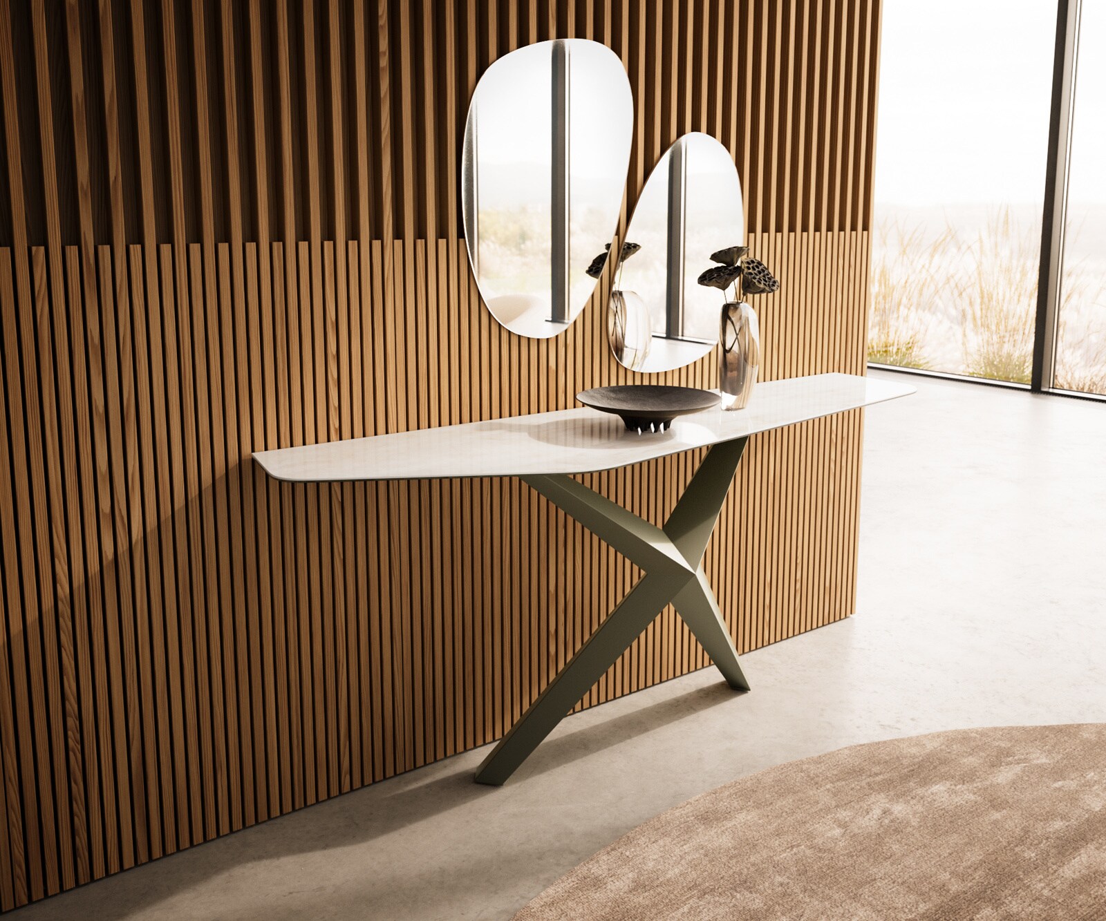 Konsolentisch Edge Polygonal 180x50 cm Keramik Onyx Champagne Zentharo Metall Effektfinish Titan 3
